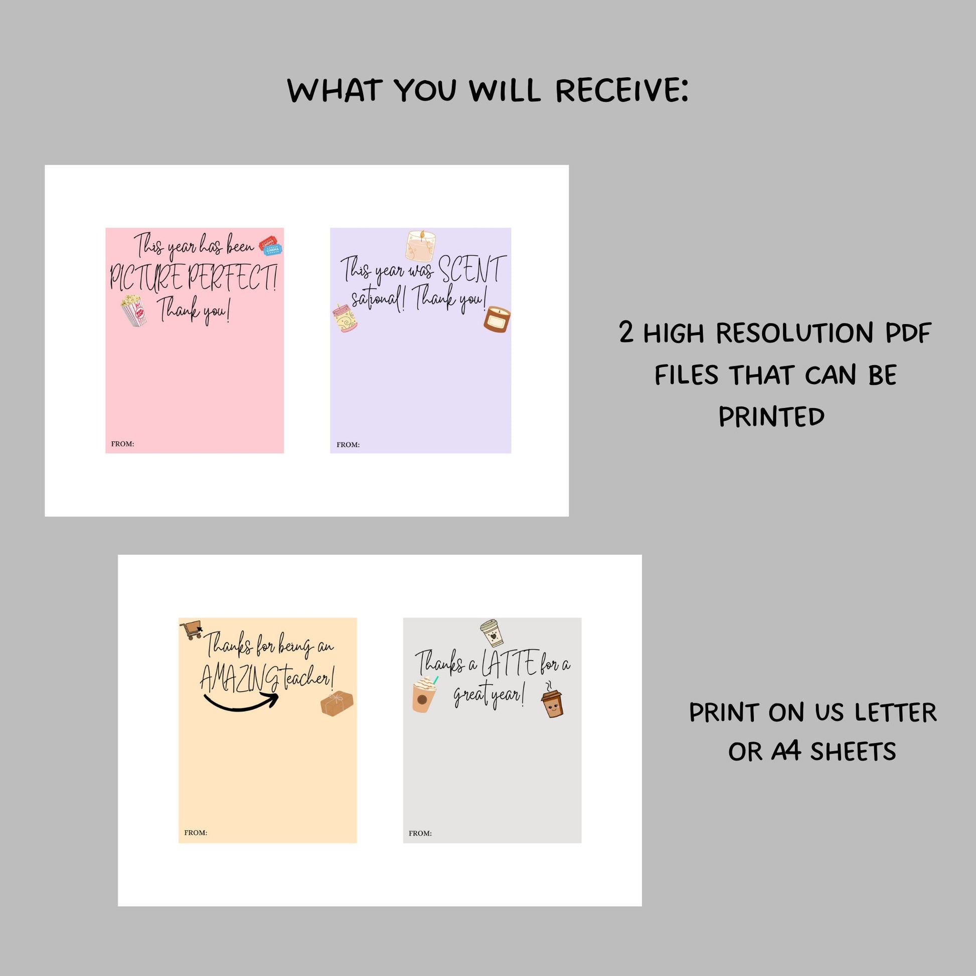 Teacher Appreciation Gift Tags Year End Gift, Thank You Tag Holders, Instant Download Card Holder, End Of Year Teacher Gifts, Printable Card