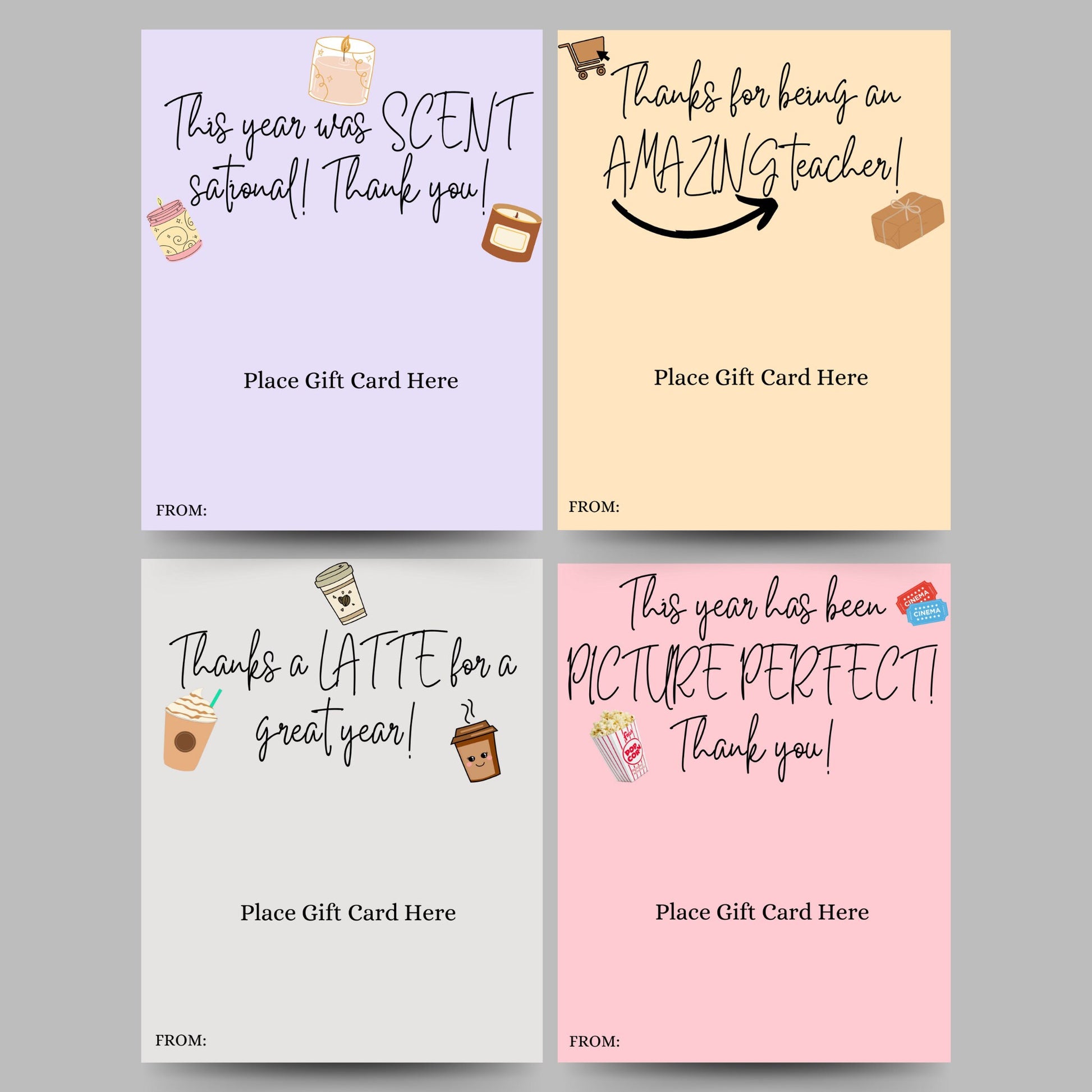 Teacher Appreciation Gift Tags Year End Gift, Thank You Tag Holders, Instant Download Card Holder, End Of Year Teacher Gifts, Printable Card
