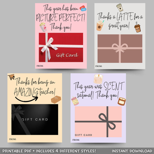 Teacher Appreciation Gift Tags Year End Gift, Thank You Tag Holders, Instant Download Card Holder, End Of Year Teacher Gifts, Printable Card