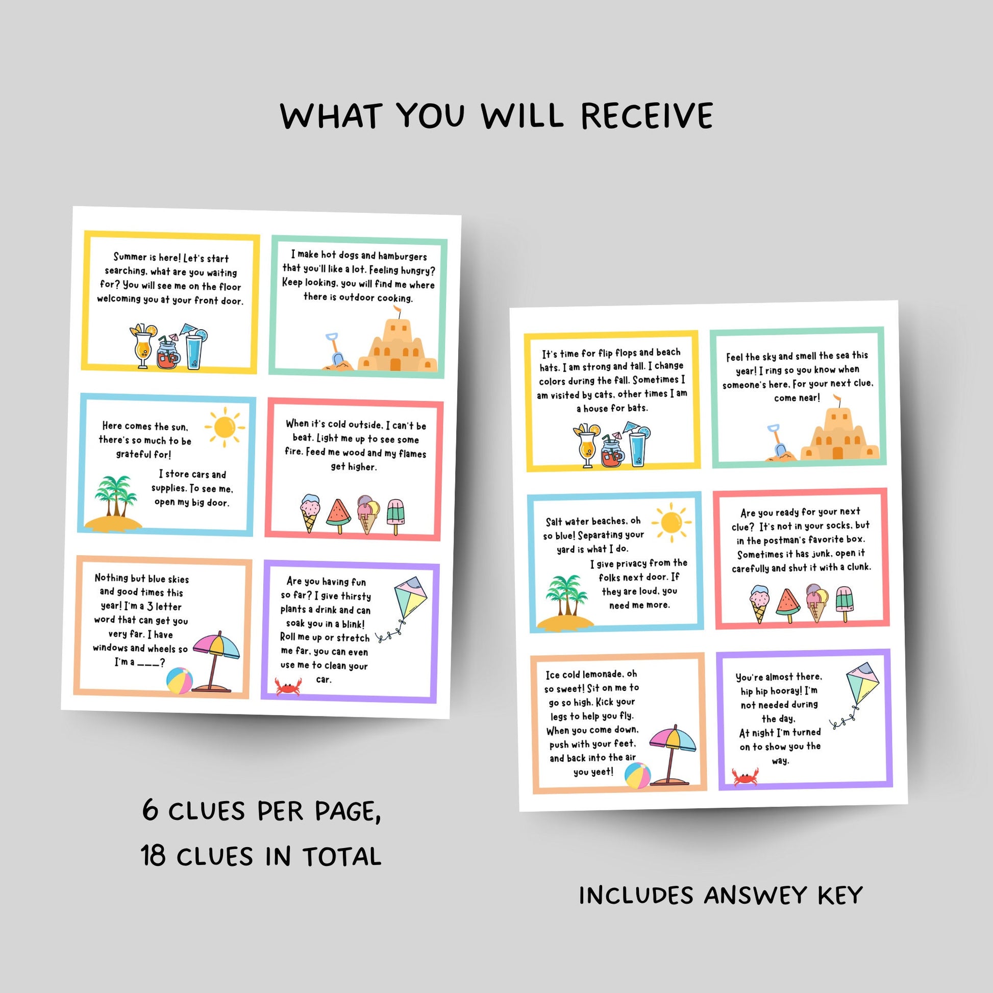 Summer Scavenger Hunt for Kids, Printable Outdoor Treasure Hunt Clues, Summer Party Games, Fun Outdoor Tween Teen Activity, Instant Download