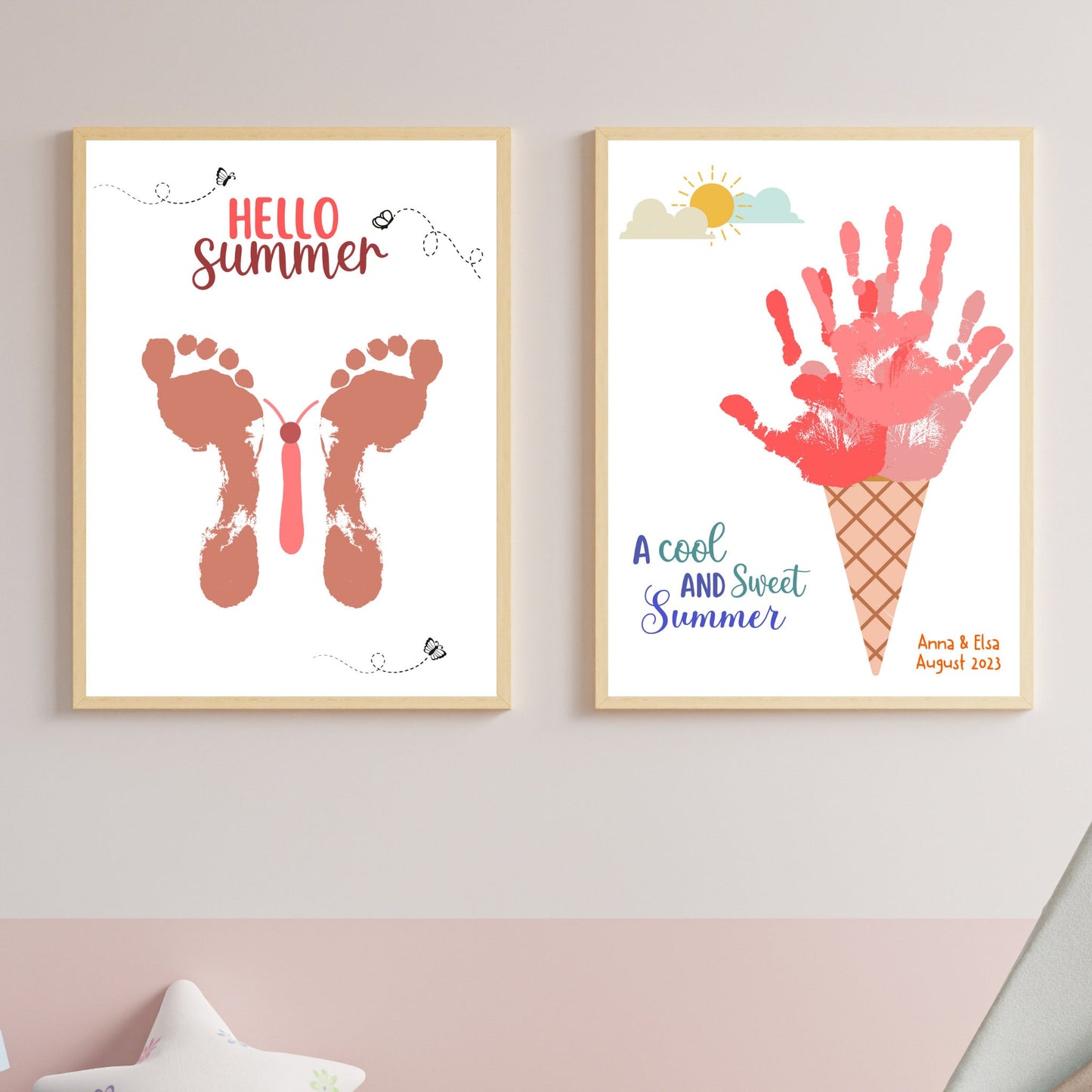 Summer Handprint Craft Printable, Footprint Art for Kids, Toddler Daycare Activity, Preschool Pre K Camp Classroom Infant Memory Keepsake