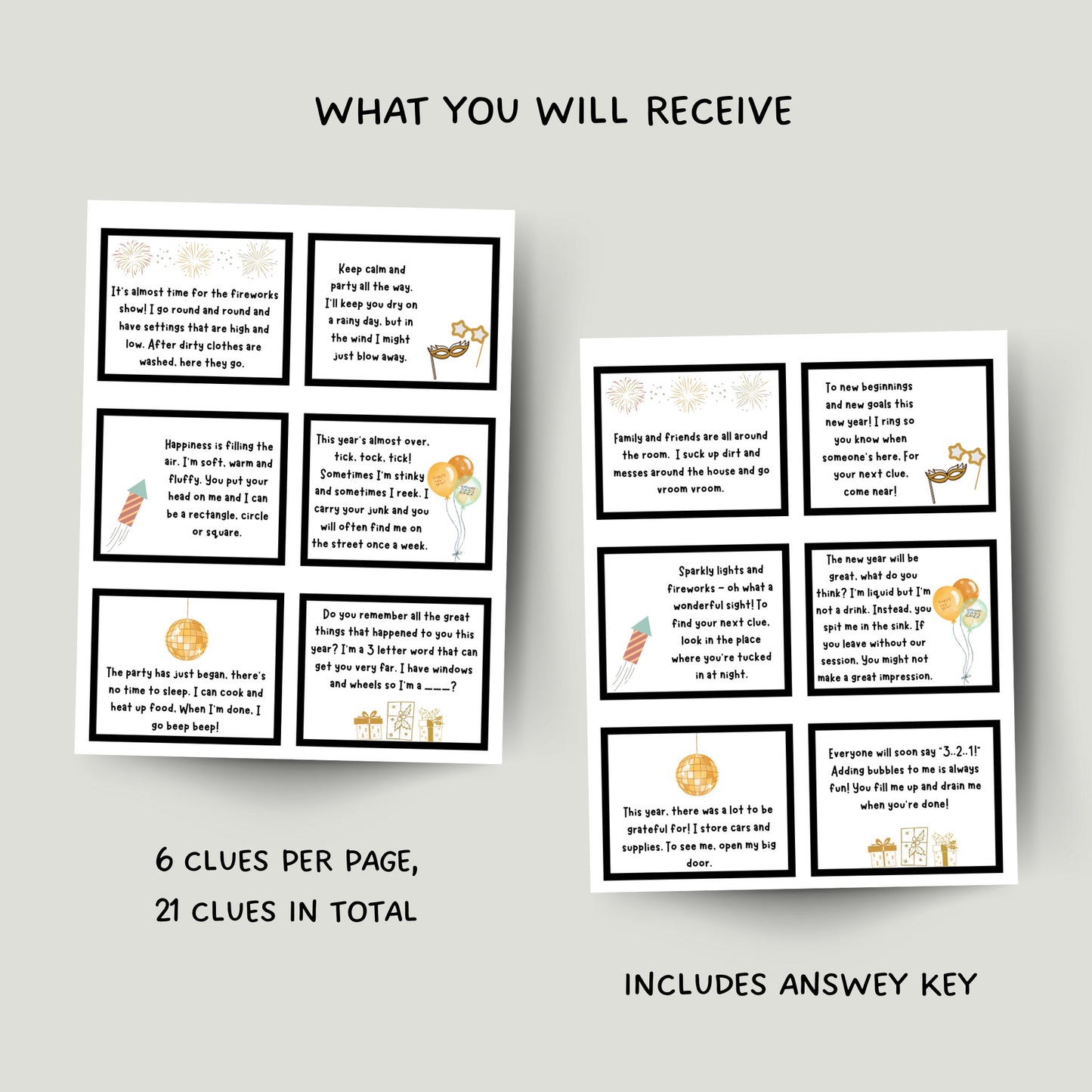 New Years Eve Scavenger Hunt Printable, New Year's Eve Treasure Hunt Clues For Kids, Indoor Activity, 2023 Party Game Kids, Instant Download