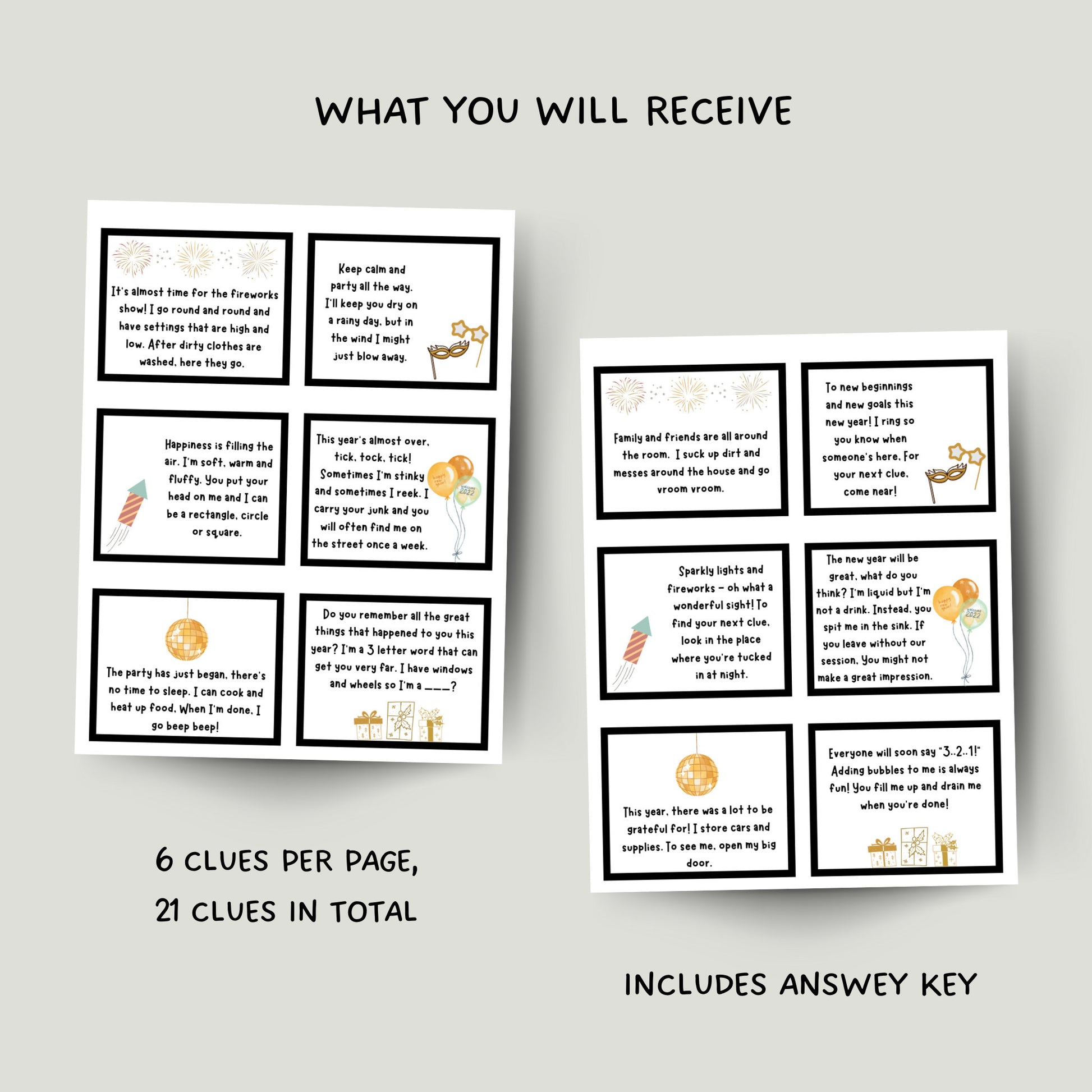 New Years Eve Scavenger Hunt Printable, New Year's Eve Treasure Hunt Clues For Kids, Indoor Activity, 2023 Party Game Kids, Instant Download