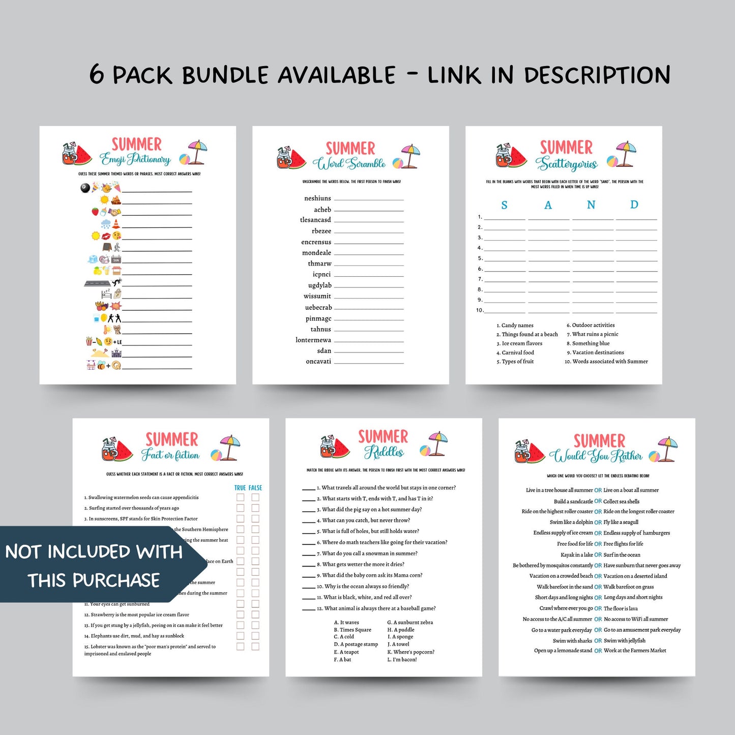 Summer Scattergories Game Printable, Pool Party Game, Summer Camp Activity, Fun Beach Game for Kids, Summer Break Vacation Idea, Icebreakers
