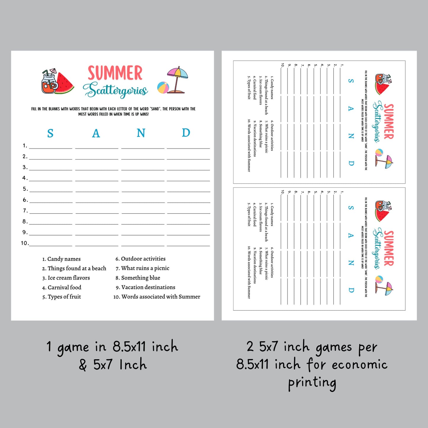 Summer Scattergories Game Printable, Pool Party Game, Summer Camp Activity, Fun Beach Game for Kids, Summer Break Vacation Idea, Icebreakers