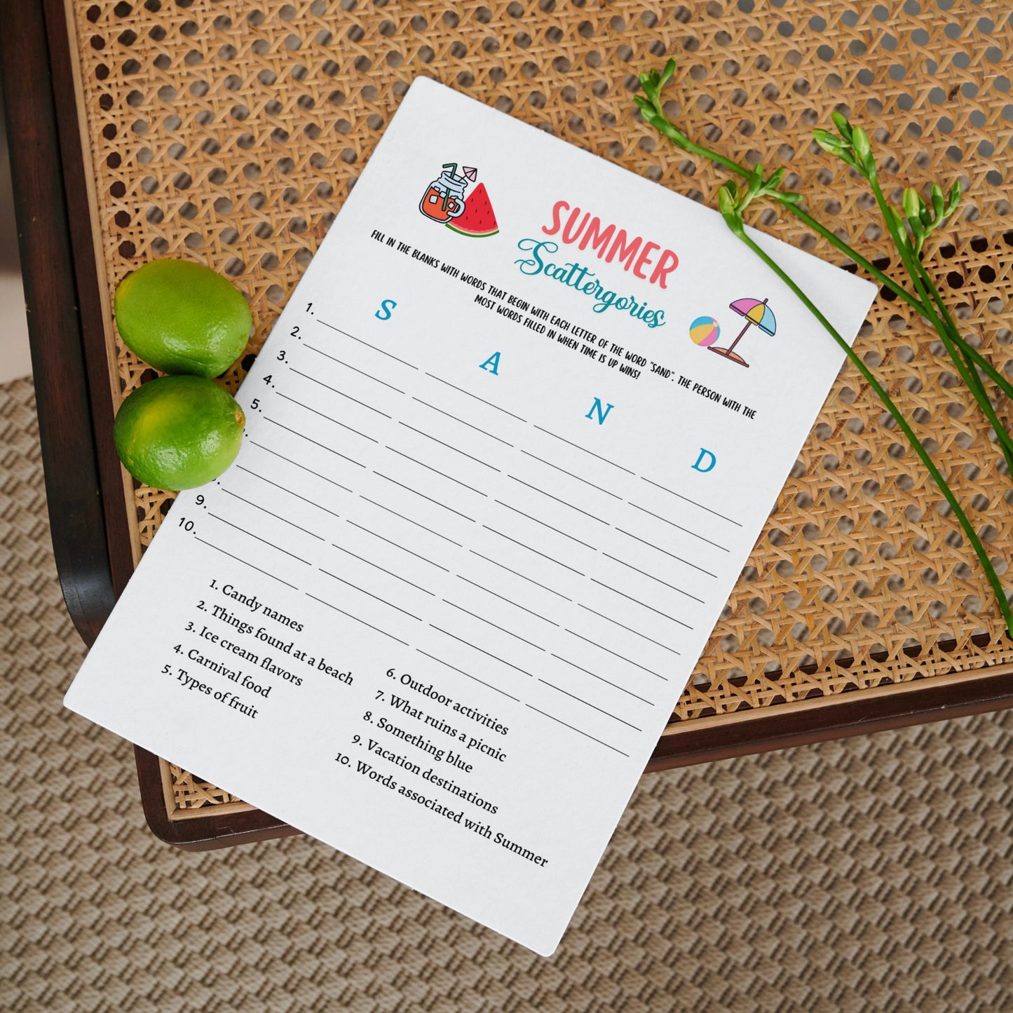 Summer Scattergories Game Printable, Pool Party Game, Summer Camp Activity, Fun Beach Game for Kids, Summer Break Vacation Idea, Icebreakers