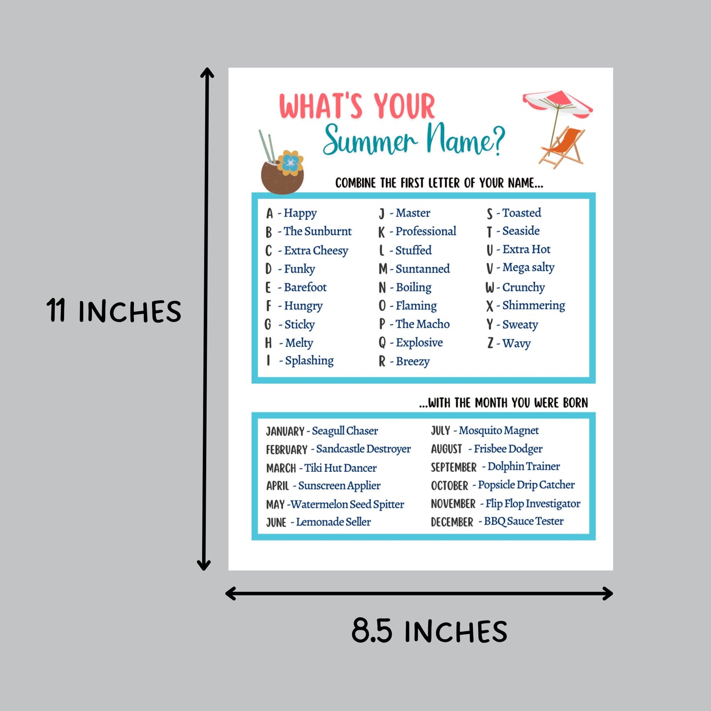 What’s Your Summer Name Game Printable, Pool Party Games, Summer Camp Activity, Fun Beach Games, Icebreaker for Kids, Summer Vacation Ideas