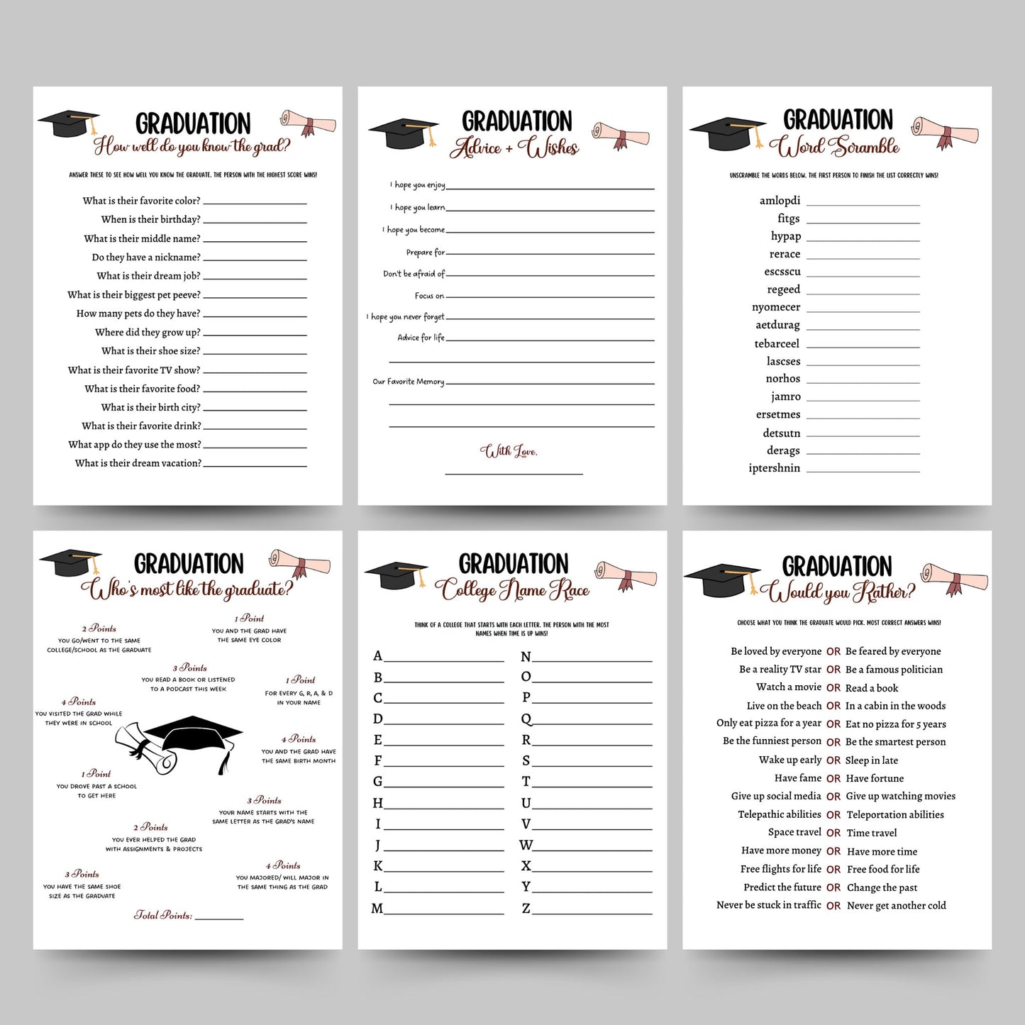 Graduation Party Games Bundle Printable, High School Senior Grad Party Games, College Graduation Day Activity, Fun Grad Ideas Class of 2023