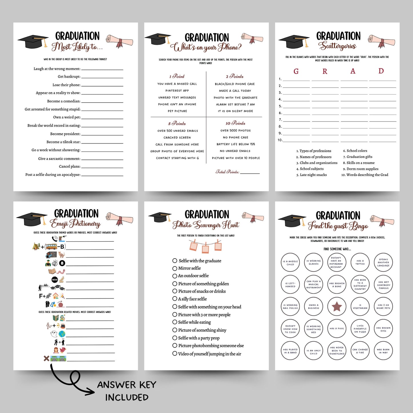 Graduation Party Games Bundle Printable, High School Senior Grad Party Games, College Graduation Day Activity, Fun Grad Ideas Class of 2023