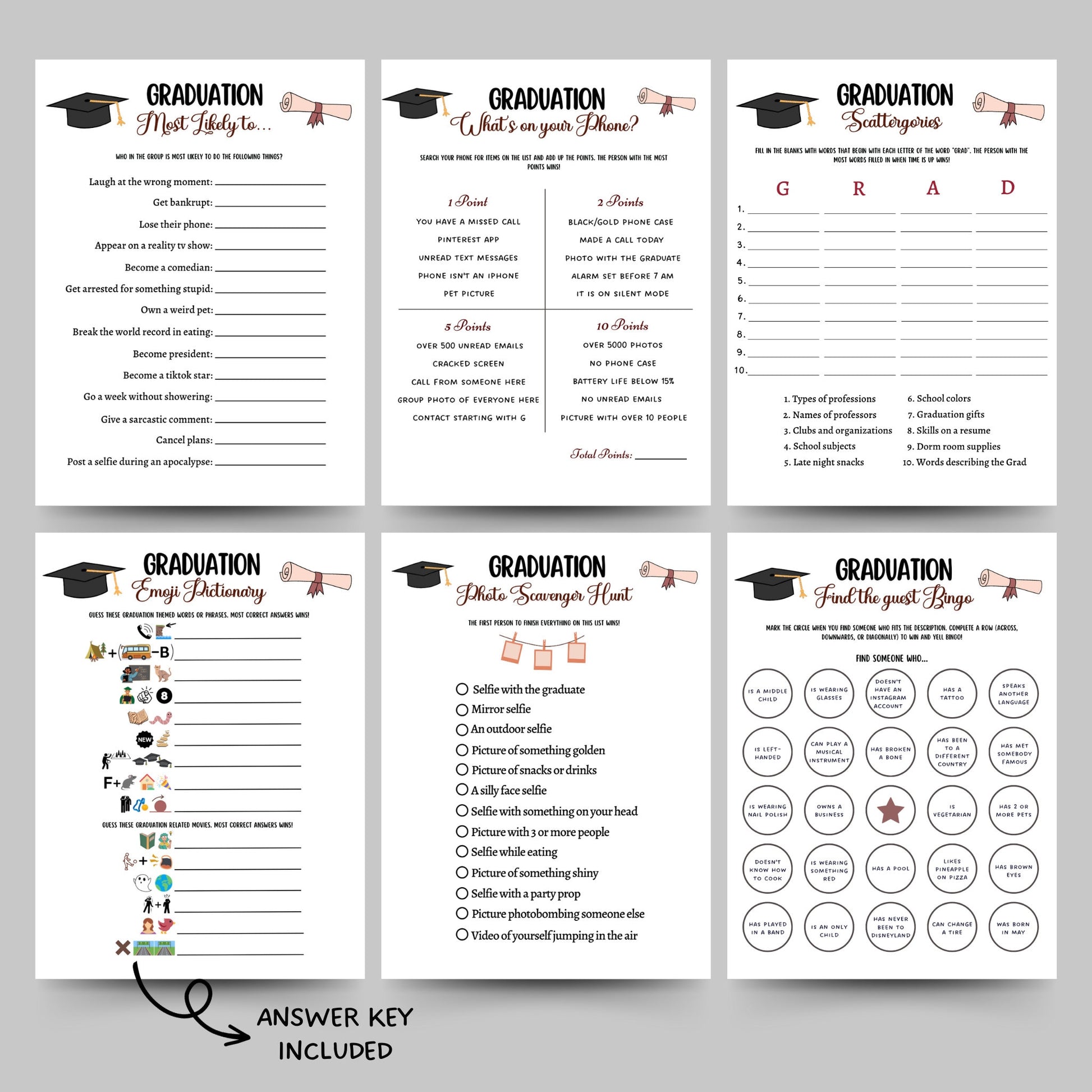 Graduation Party Games Bundle Printable, High School Senior Grad Party Games, College Graduation Day Activity, Fun Grad Ideas Class of 2023