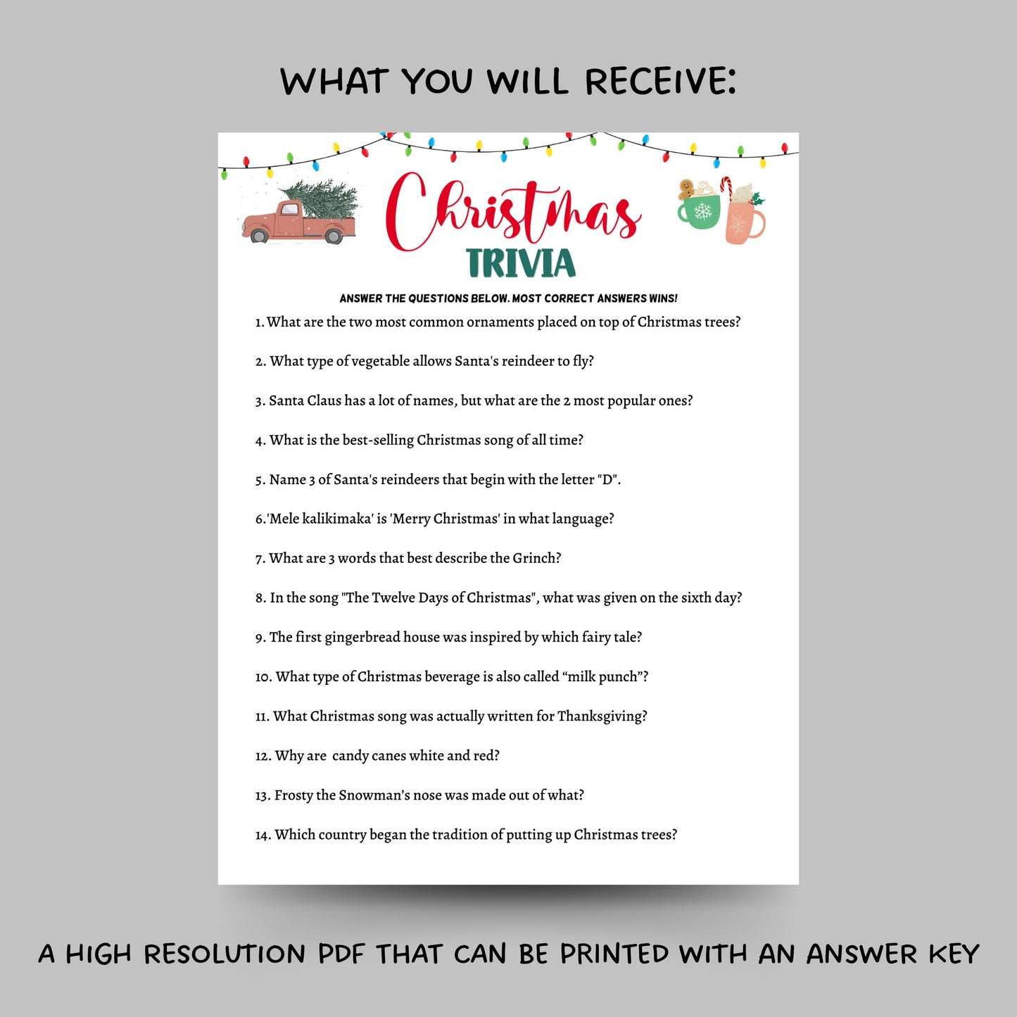 Christmas Trivia Game Printable, Fun Holiday Party Game, Office Party Game, Xmas Family Activity Game, Christmas Party Game, Adults & Kids