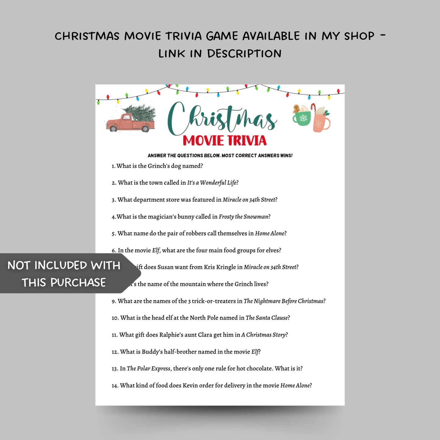 Christmas Trivia Game Printable, Fun Holiday Party Game, Office Party Game, Xmas Family Activity Game, Christmas Party Game, Adults & Kids