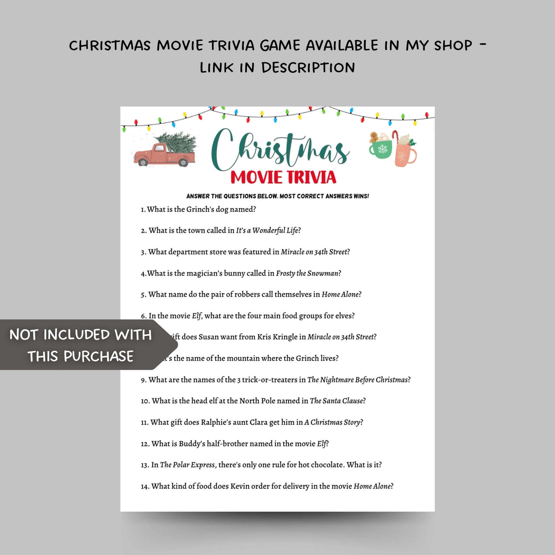 Christmas Trivia Game Printable, Fun Holiday Party Game, Office Party Game, Xmas Family Activity Game, Christmas Party Game, Adults & Kids