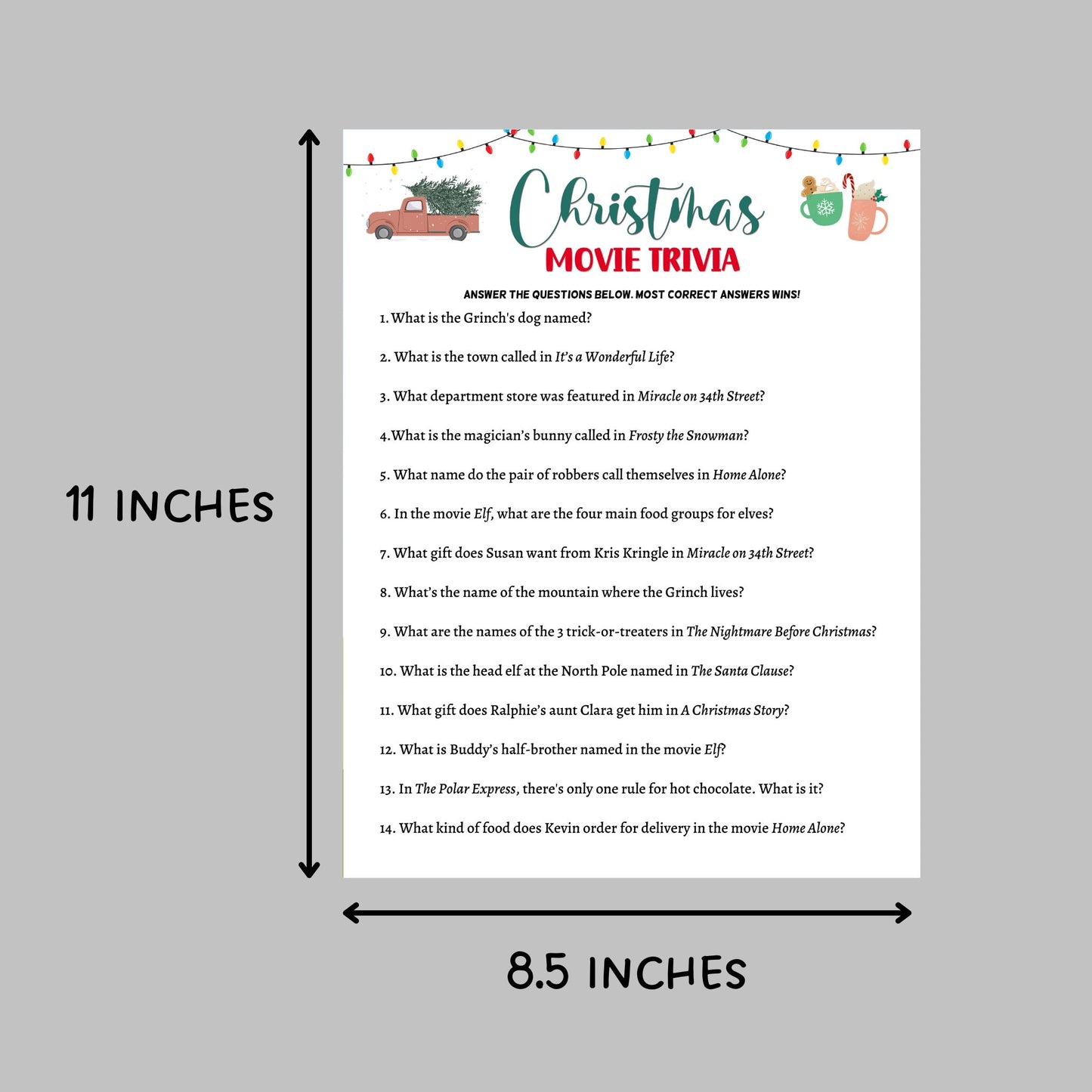 Christmas Movie Trivia Game Printable, Fun Holiday Party Game, Movie Quiz, Office Party Game, Xmas Family Activity, Christmas Party Game