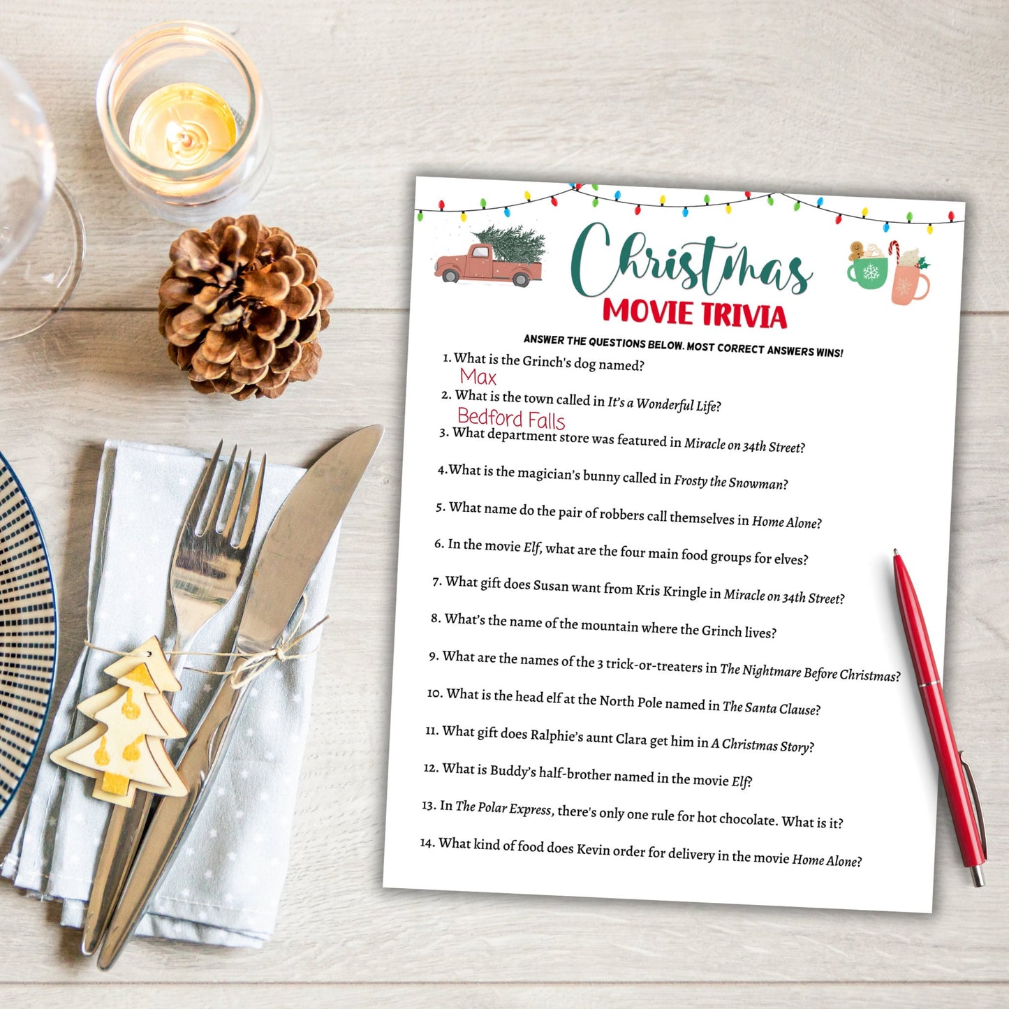 Christmas Movie Trivia Game Printable, Fun Holiday Party Game, Movie Quiz, Office Party Game, Xmas Family Activity, Christmas Party Game