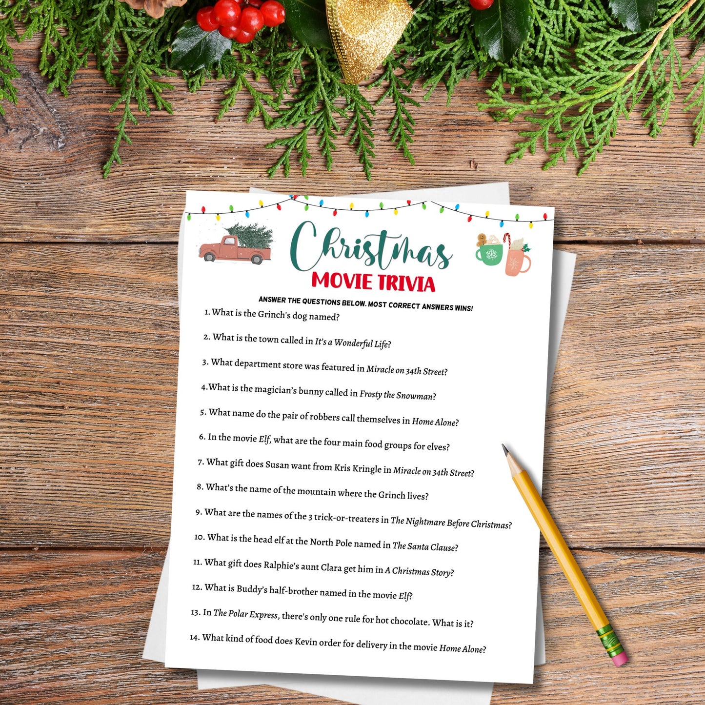 Christmas Movie Trivia Game Printable, Fun Holiday Party Game, Movie Quiz, Office Party Game, Xmas Family Activity, Christmas Party Game