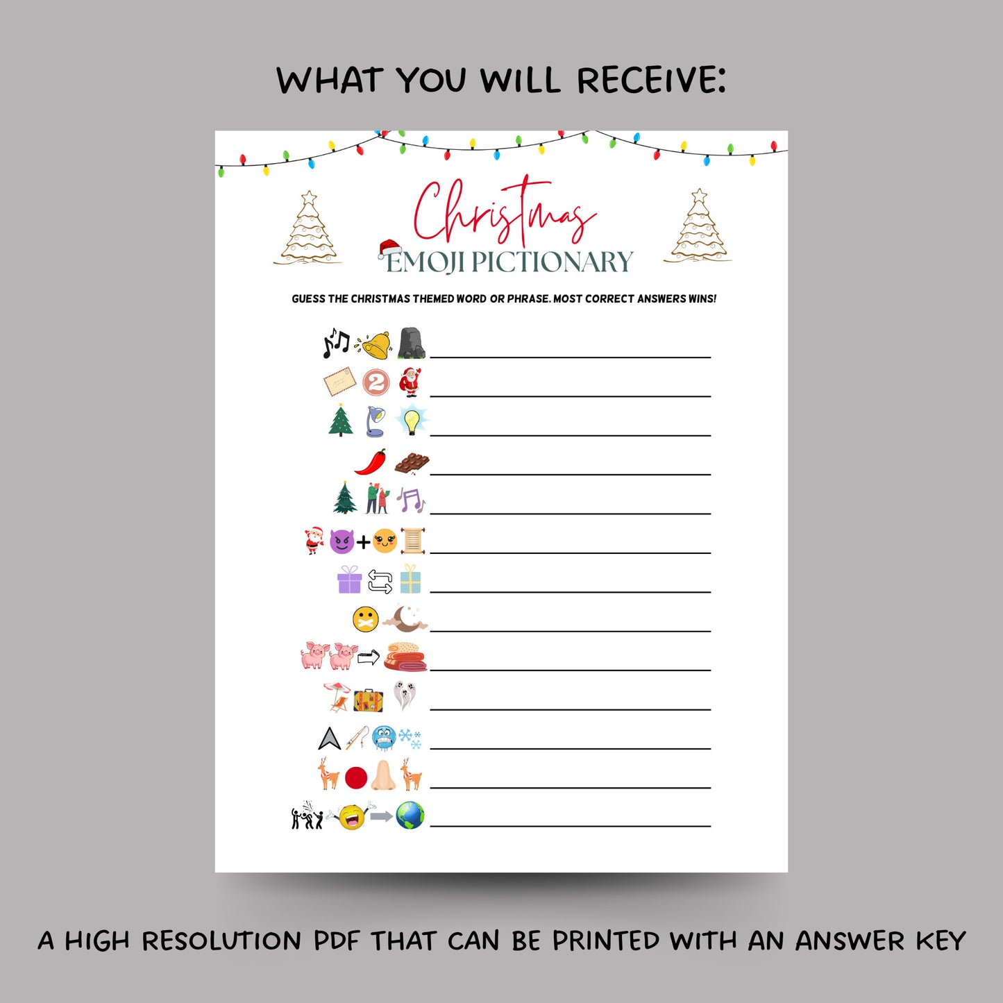 Christmas Emoji Pictionary Printable, Christmas Phrases Emoji Game, Xmas Emoji Game, Fun Holiday Family Game, Classroom Office Party Game