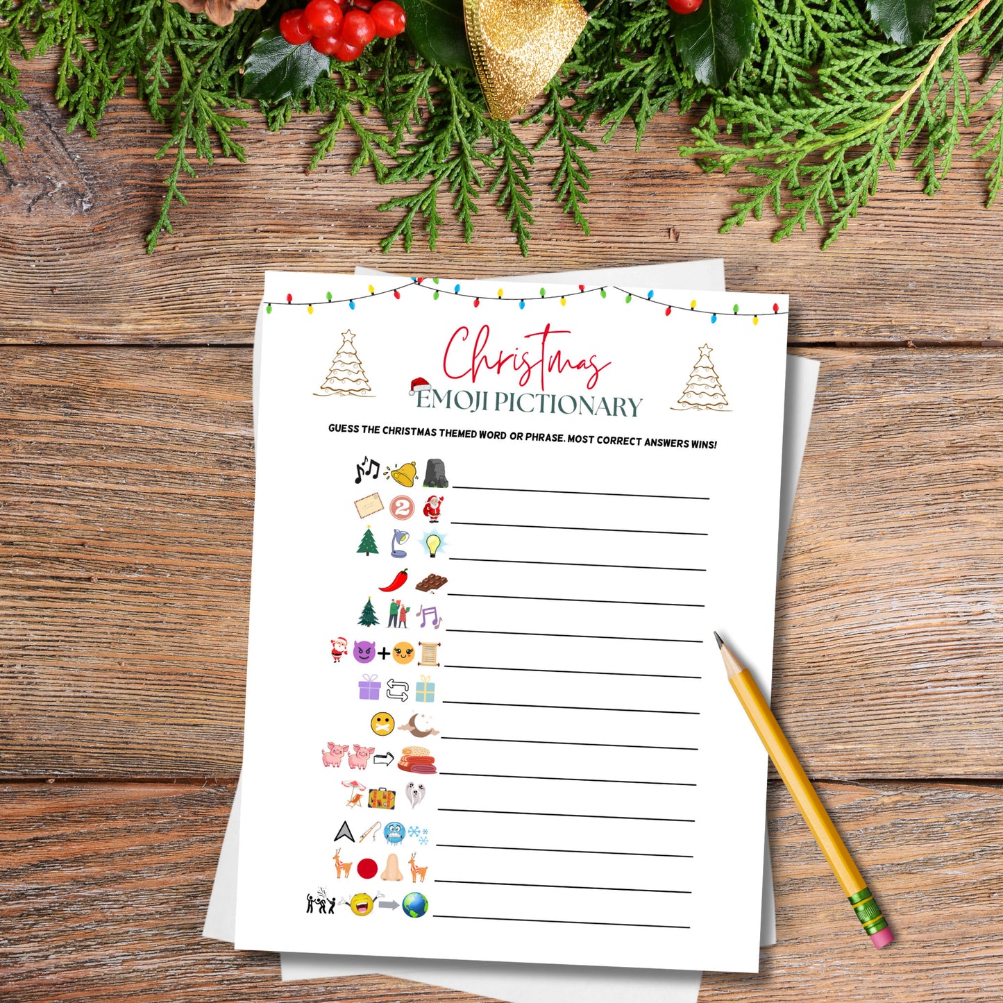 Christmas Emoji Pictionary Printable, Christmas Phrases Emoji Game, Xmas Emoji Game, Fun Holiday Family Game, Classroom Office Party Game