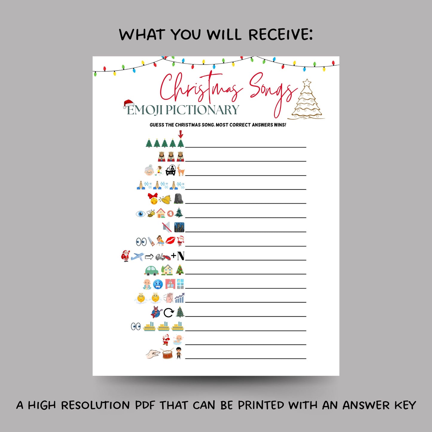 Christmas Songs Emoji Pictionary Printable, Christmas Guessing Game, Xmas Movie Emoji Game, Fun Holiday Family Game, Office Work Party Game
