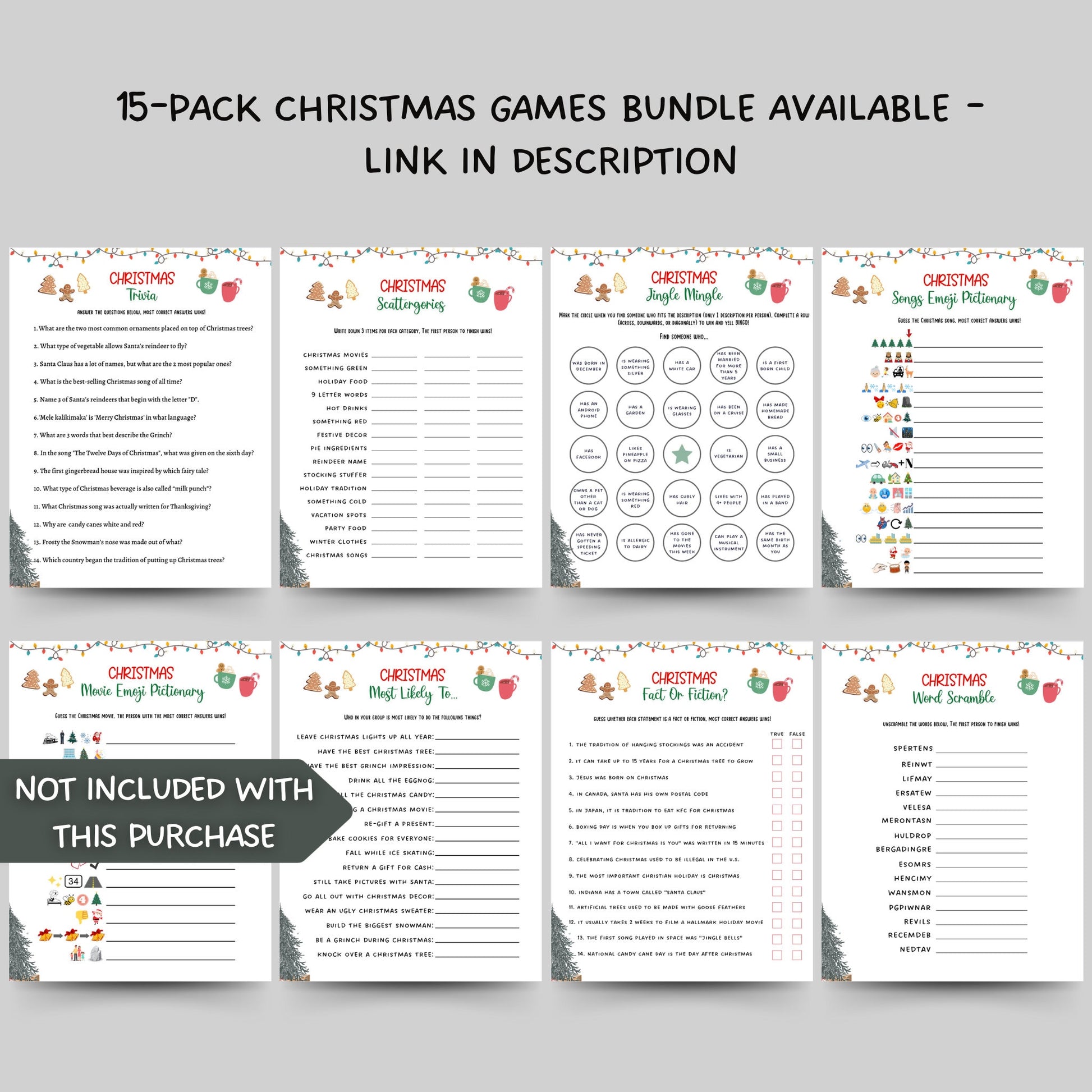 Christmas Party Games Bundle Printable, Fun Holiday Game, Christmas Family Game, Office Party Game, Xmas Game Adult, Trivia Game, Emoji Game