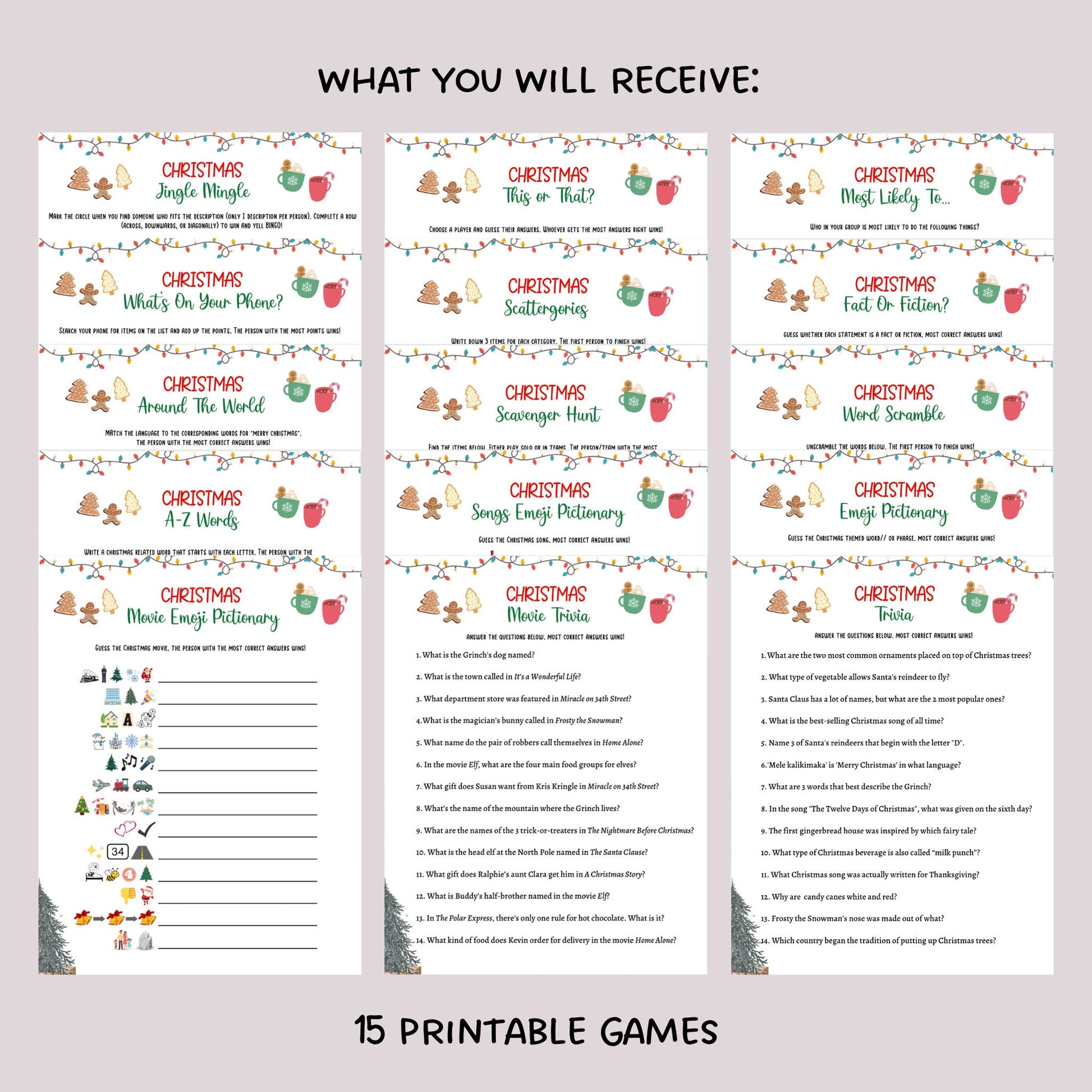 Christmas Game Bundle Printable, Family Christmas Games, Office Party Christmas Games, Fun Holiday Games, Xmas Party Games, Kids & Adults