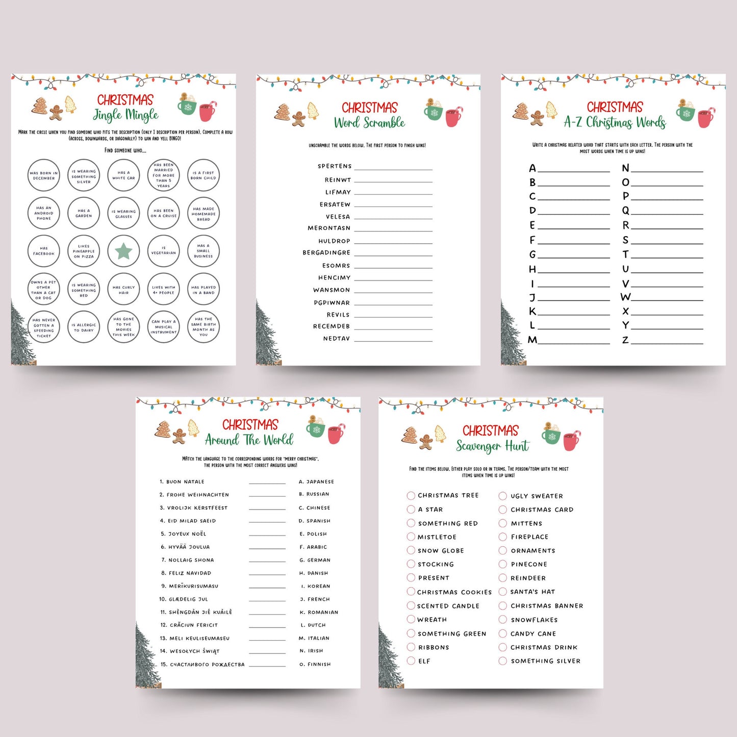Christmas Game Bundle Printable, Family Christmas Games, Office Party Christmas Games, Fun Holiday Games, Xmas Party Games, Kids & Adults