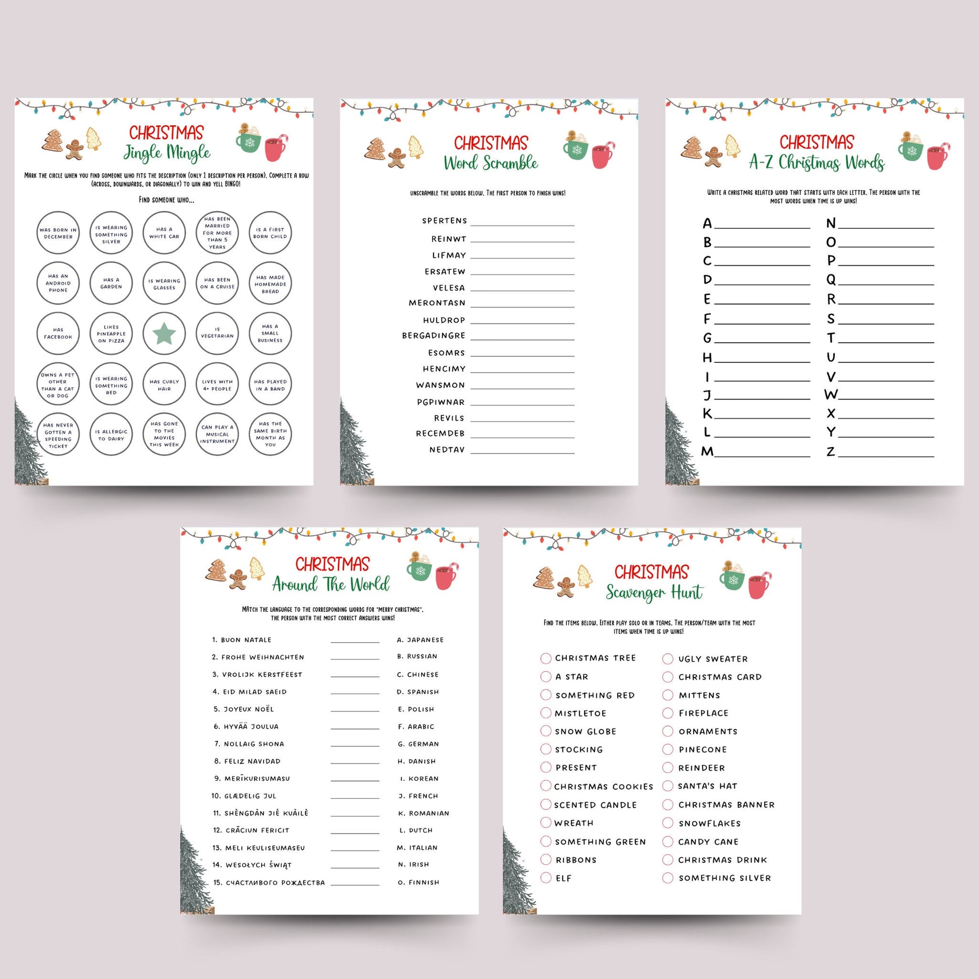 Christmas Game Bundle Printable, Family Christmas Games, Office Party Christmas Games, Fun Holiday Games, Xmas Party Games, Kids & Adults