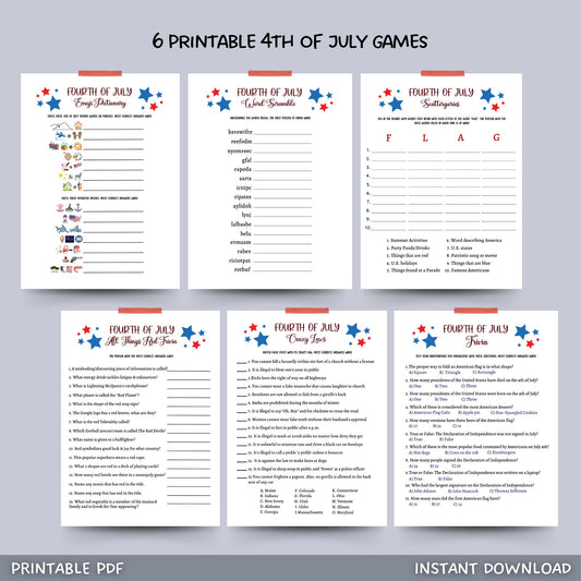 4th of July Party Games Printable, Independence Day Patriotic American Trivia Games, Fourth of July Fun Family Activity for Kids and Adults