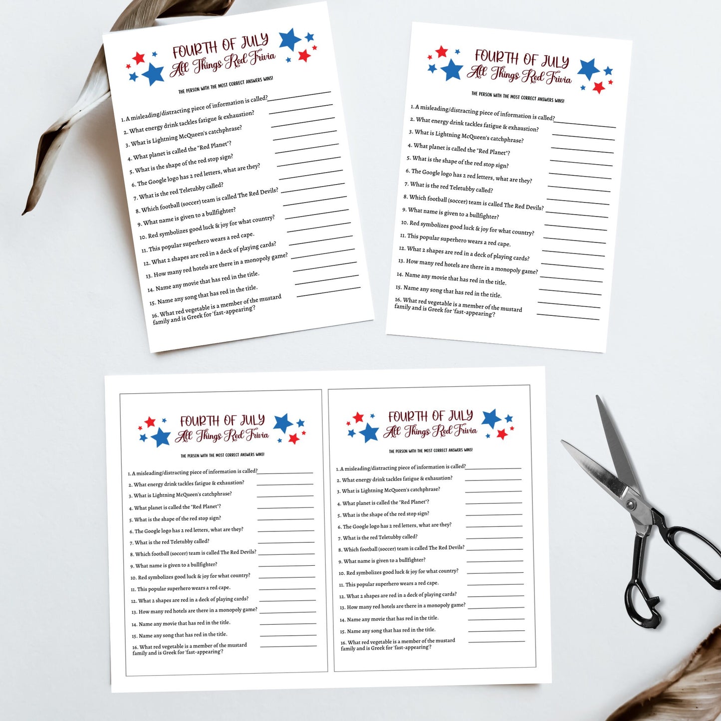 4th of July Party Games Printable, Independence Day Patriotic American Trivia Games, Fourth of July Fun Family Activity for Kids and Adults