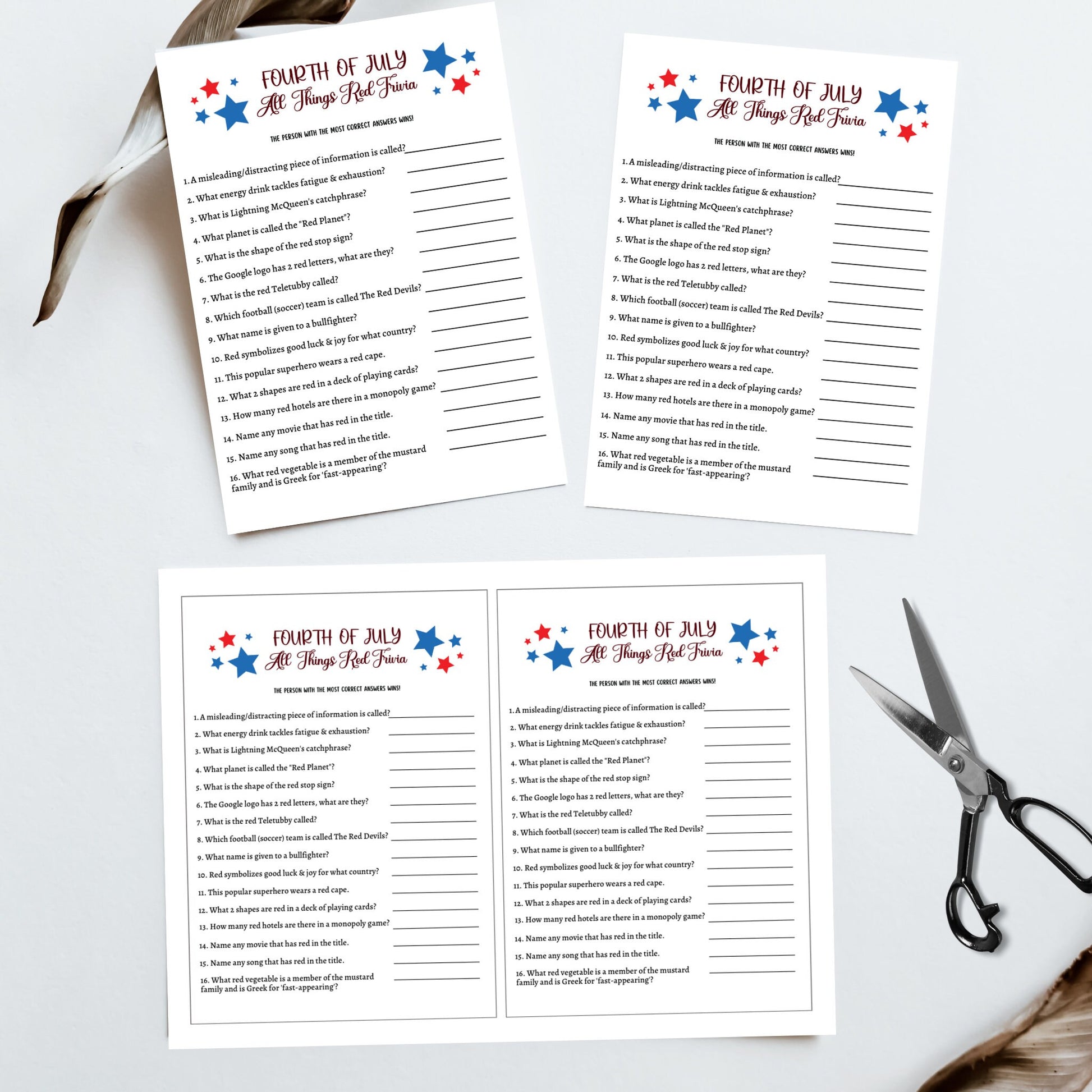 4th of July Party Games Printable, Independence Day Patriotic American Trivia Games, Fourth of July Fun Family Activity for Kids and Adults