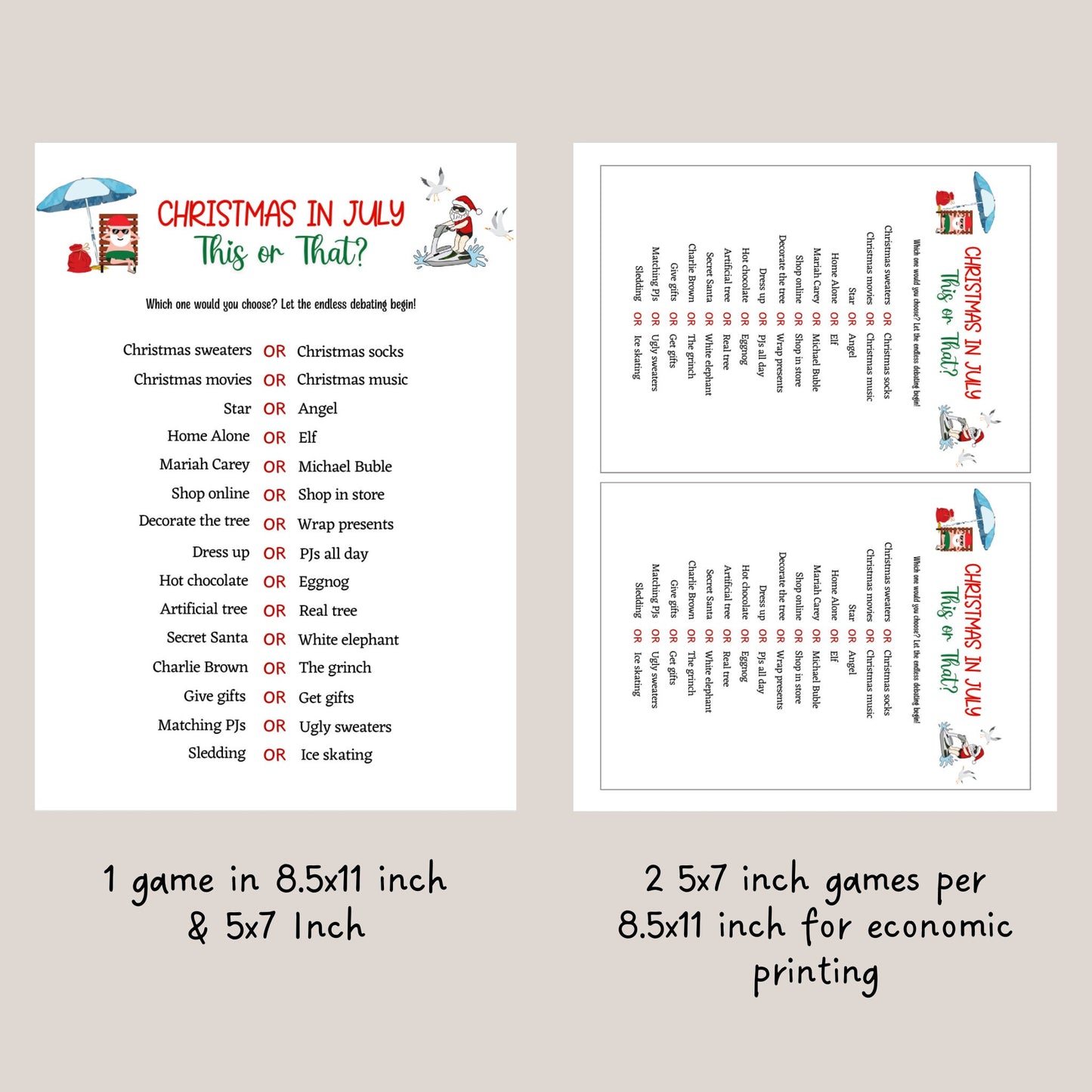 Christmas in July Games Bundle Printable, Family Activity, Office Party Xmas Games, Fun Holiday Games, Xmas Party Games For Kids & Adults