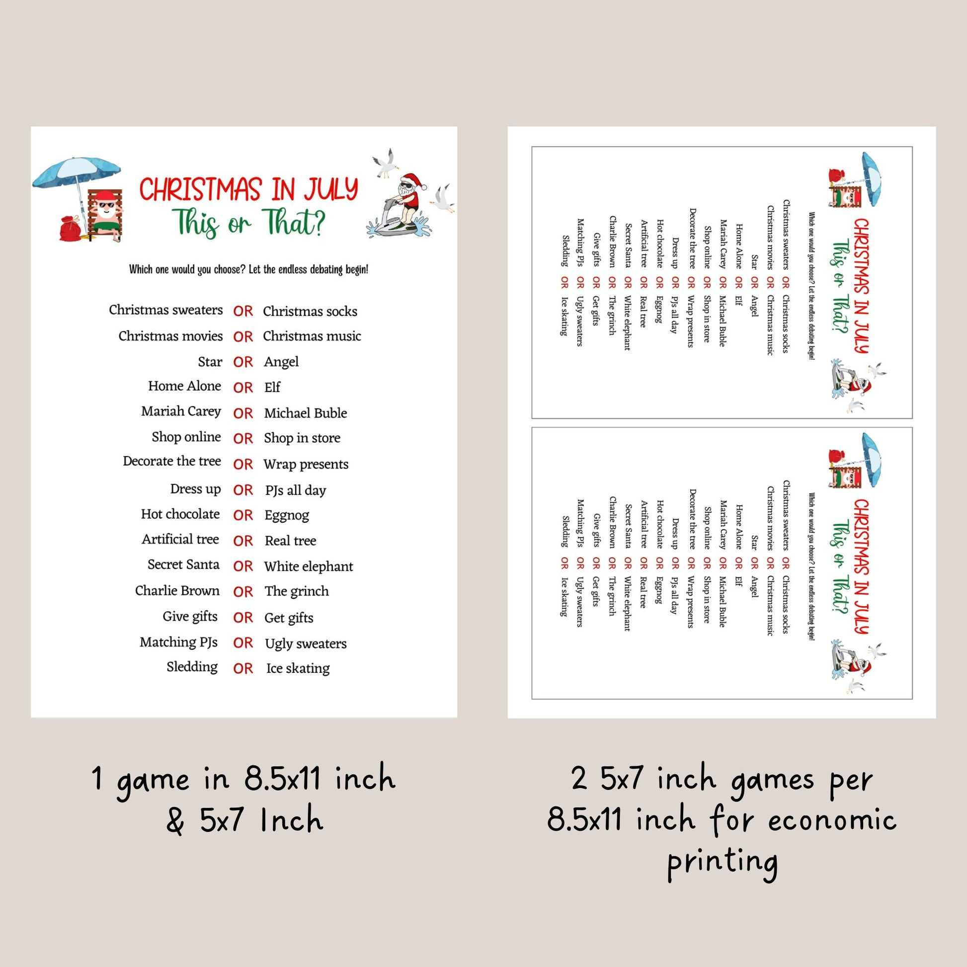Christmas in July Games Bundle Printable, Family Activity, Office Party Xmas Games, Fun Holiday Games, Xmas Party Games For Kids & Adults