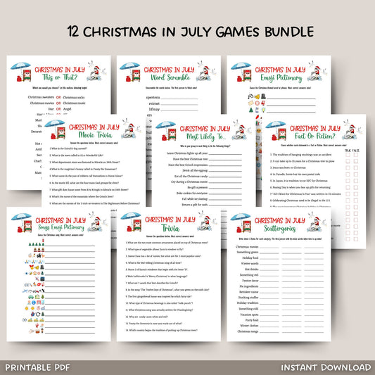 Christmas in July Games Bundle Printable, Family Activity, Office Party Xmas Games, Fun Holiday Games, Xmas Party Games For Kids & Adults