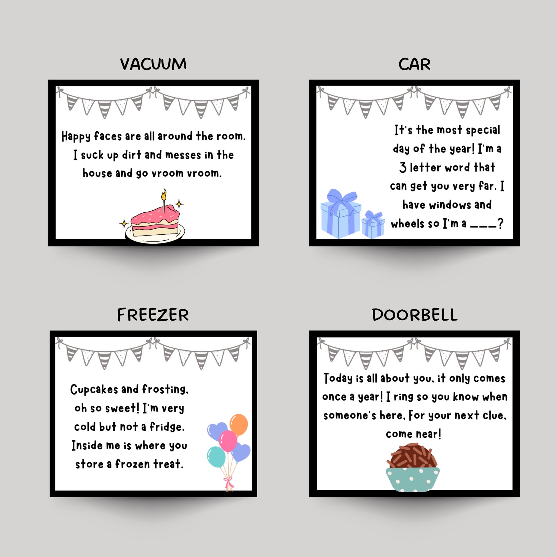 Indoor Birthday Treasure Hunt For Kids, Birthday Scavenger Hunt Clues, Birthday Printable Games, Indoor Birthday Games, Instant Download PDF