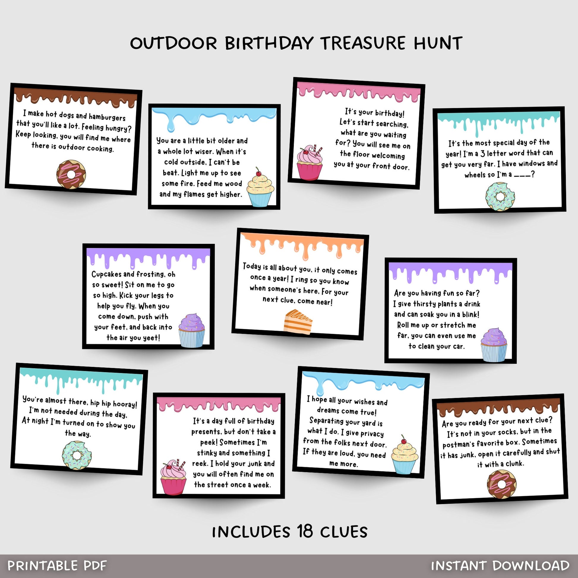 Outdoor Birthday Treasure Hunt For Kids, Birthday Scavenger Hunt Clues, Birthday Printable Games, Outdoor Birthday Games, Instant Download