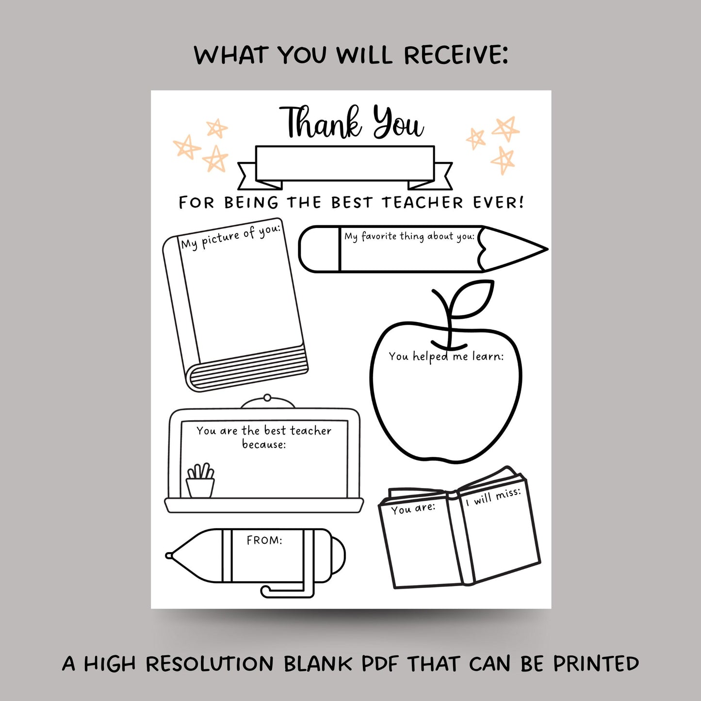 Teacher Appreciation Week Printable, Thank You Teacher Gift, All About My Teacher Survey, Teacher Coloring Page, End of School Year Gift PDF