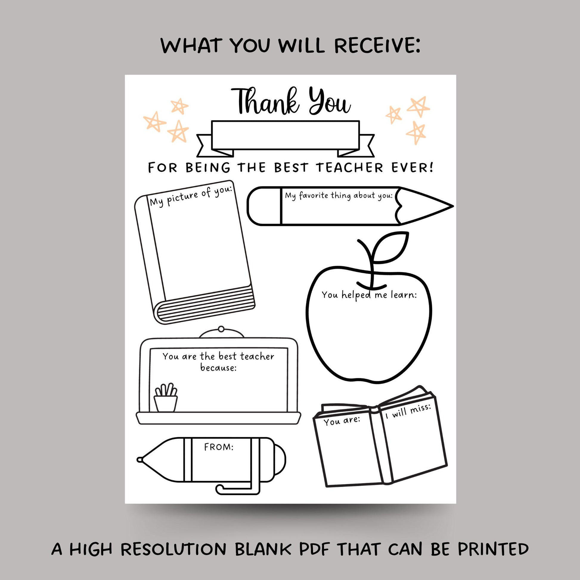 Teacher Appreciation Week Printable, Thank You Teacher Gift, All About My Teacher Survey, Teacher Coloring Page, End of School Year Gift PDF