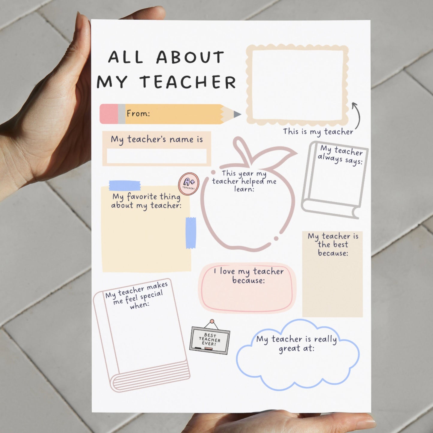 All About My Teacher Printable, Teacher Appreciation Week, Thank You Teacher Gift, End of School Teacher Gift, Teacher Questionnaire Survey