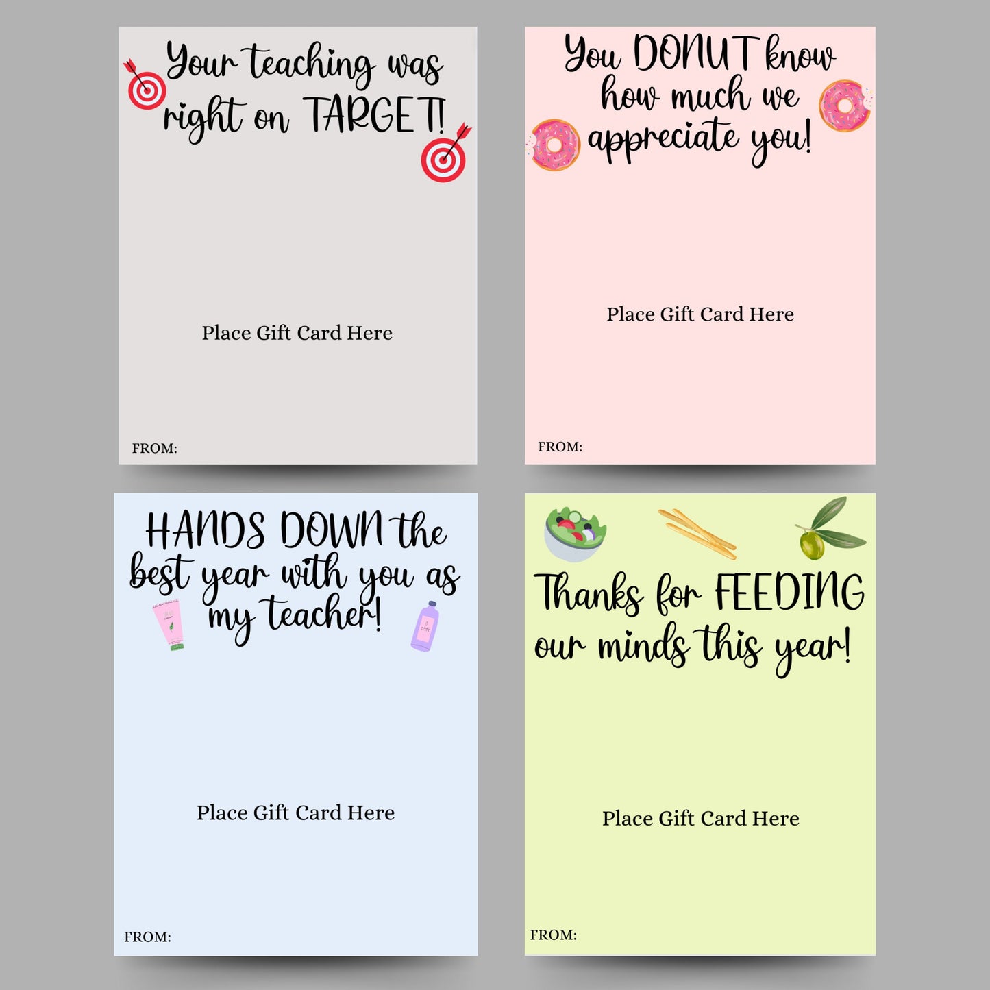 Printable Teacher Thank You Card, Teacher Appreciation Gift Tags Year End Gift, Thank You Tags Holder, Teacher Gift Card Tags End Of Year