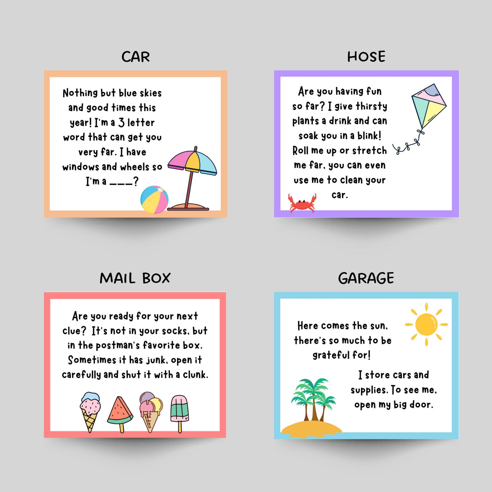 Summer Scavenger Hunt for Kids, Printable Outdoor Treasure Hunt Clues, Summer Party Games, Fun Outdoor Tween Teen Activity, Instant Download