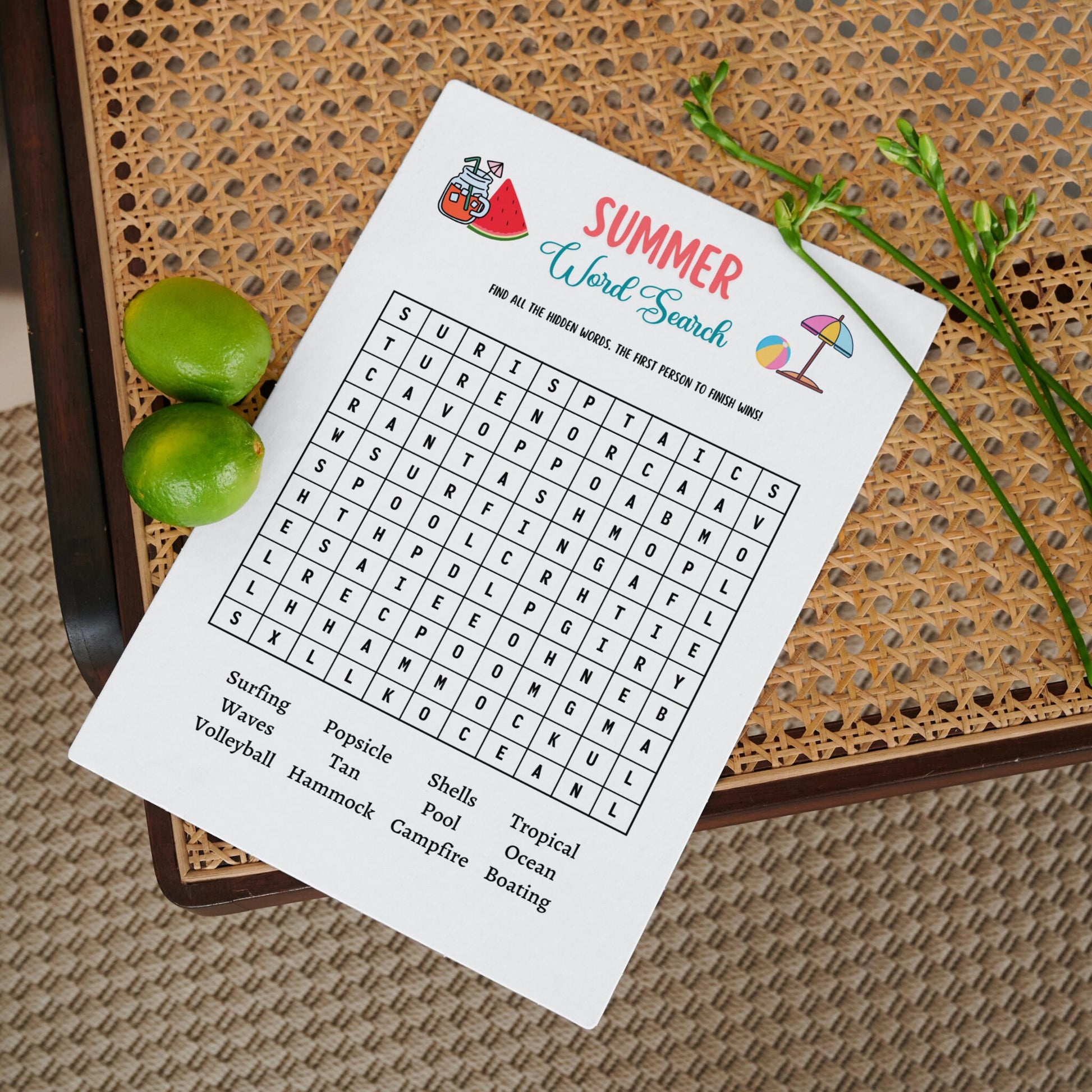 Summer Word Search Game Printable, Pool Party Games, Summer Camp Unscramble Activity, Fun Beach Games for Kids, Summer Break Vacation Ideas