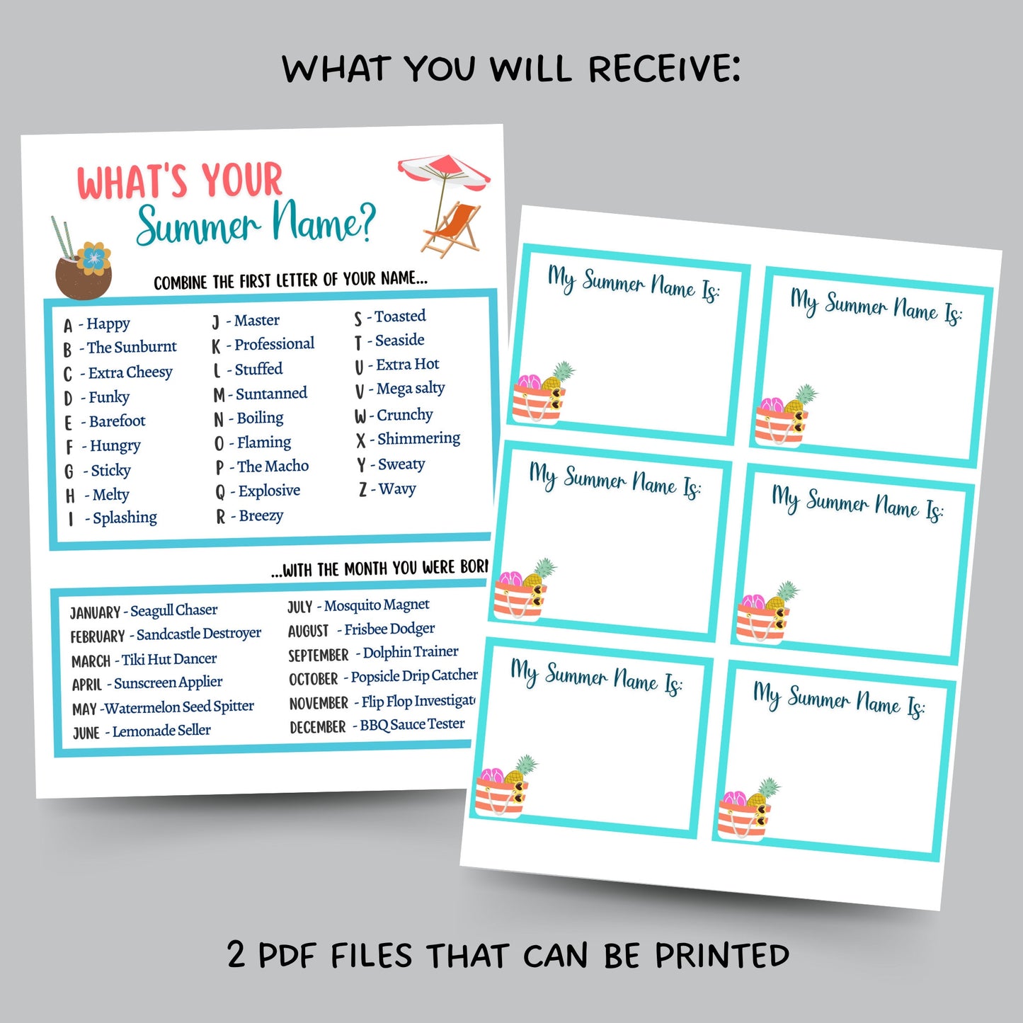 What’s Your Summer Name Game Printable, Pool Party Games, Summer Camp Activity, Fun Beach Games, Icebreaker for Kids, Summer Vacation Ideas
