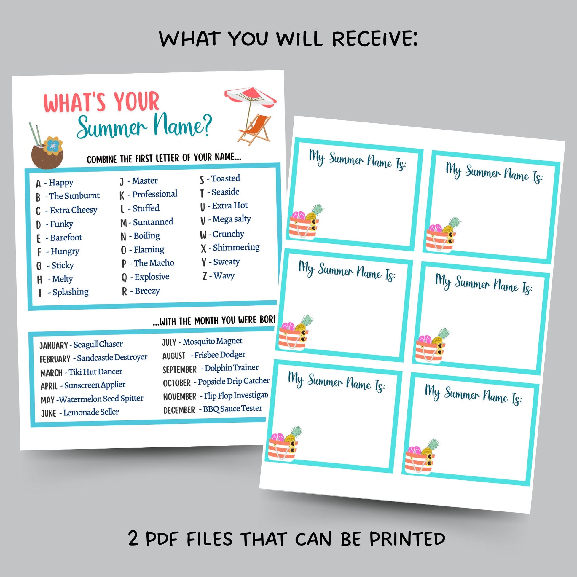 What’s Your Summer Name Game Printable, Pool Party Games, Summer Camp Activity, Fun Beach Games, Icebreaker for Kids, Summer Vacation Ideas
