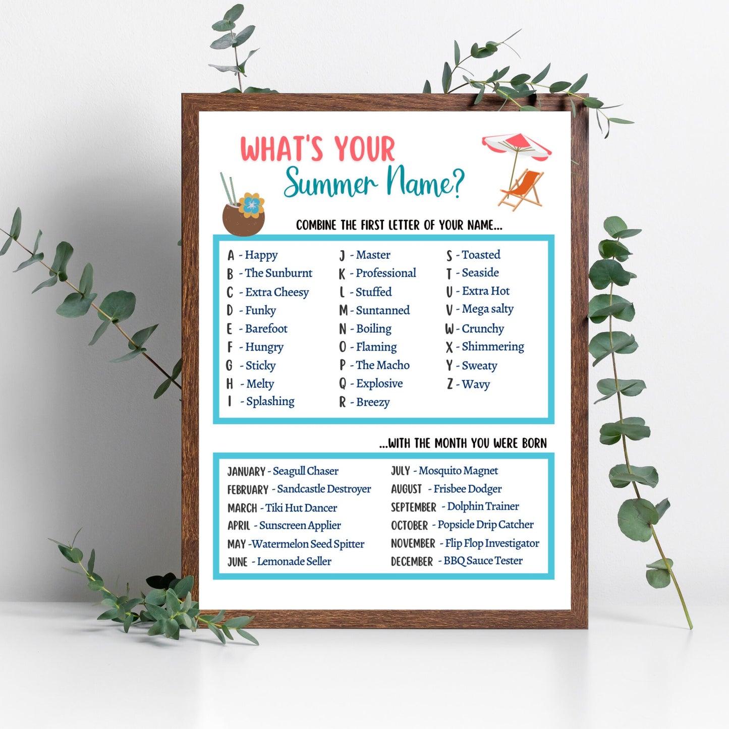 What’s Your Summer Name Game Printable, Pool Party Games, Summer Camp Activity, Fun Beach Games, Icebreaker for Kids, Summer Vacation Ideas