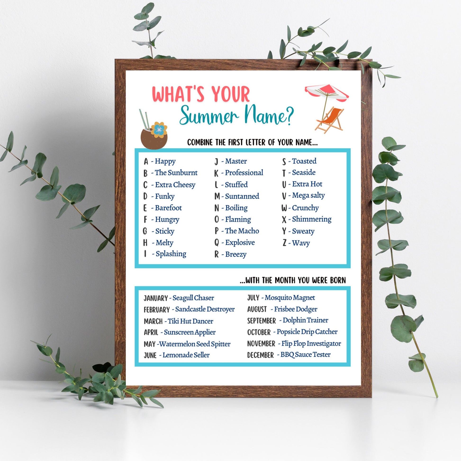 What’s Your Summer Name Game Printable, Pool Party Games, Summer Camp Activity, Fun Beach Games, Icebreaker for Kids, Summer Vacation Ideas