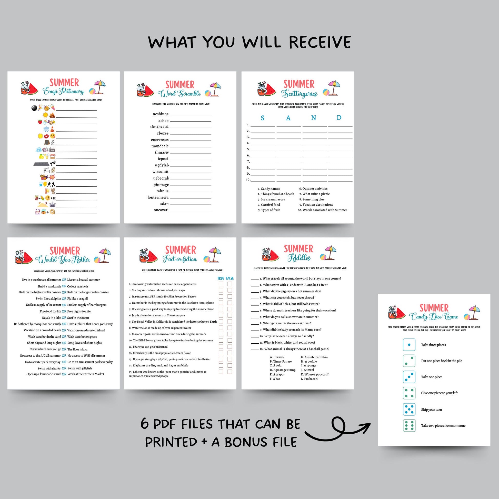 Summer Camp Games Bundle Printable, Summertime Beach Party Games Adult and Kids, Fun Family Activity, Road Trip Game, Vacation Travel Trivia