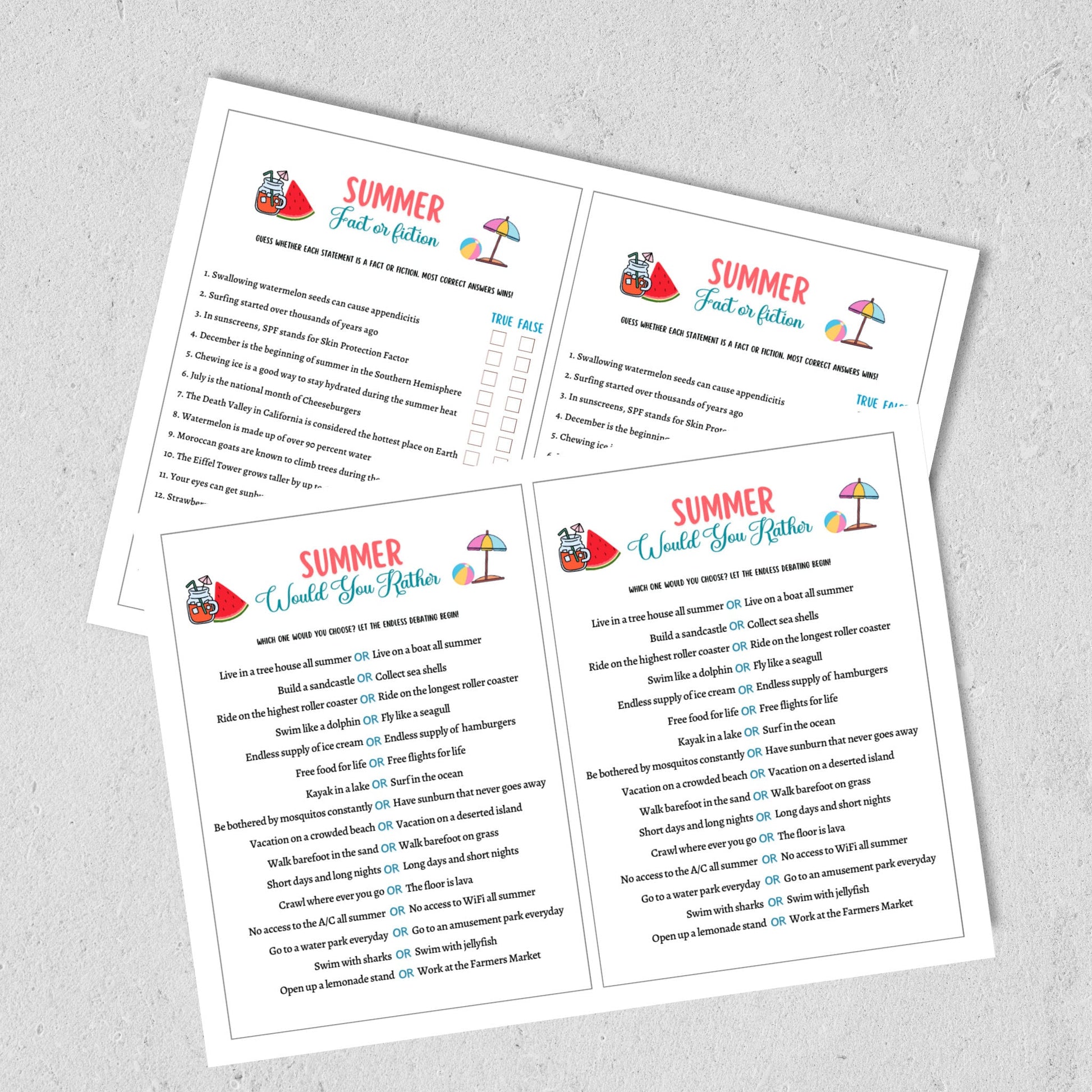 Summer Games Bundle Printable, Summer Camp Activity, Summertime Beach Party Game Adult and Kids, Fun Family Activity, Vacation Travel Trivia