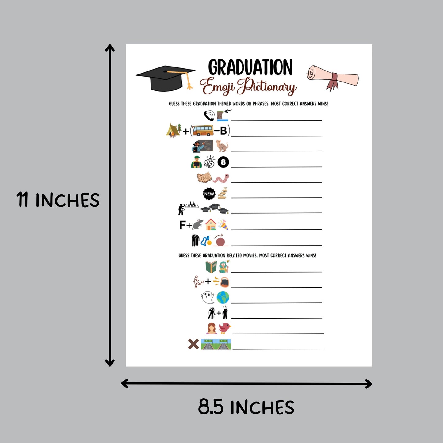Graduation Emoji Pictionary Game Printable, Graduation Party Activity, College Grad, High School Grad, Fun Graduation Games, Party Ideas