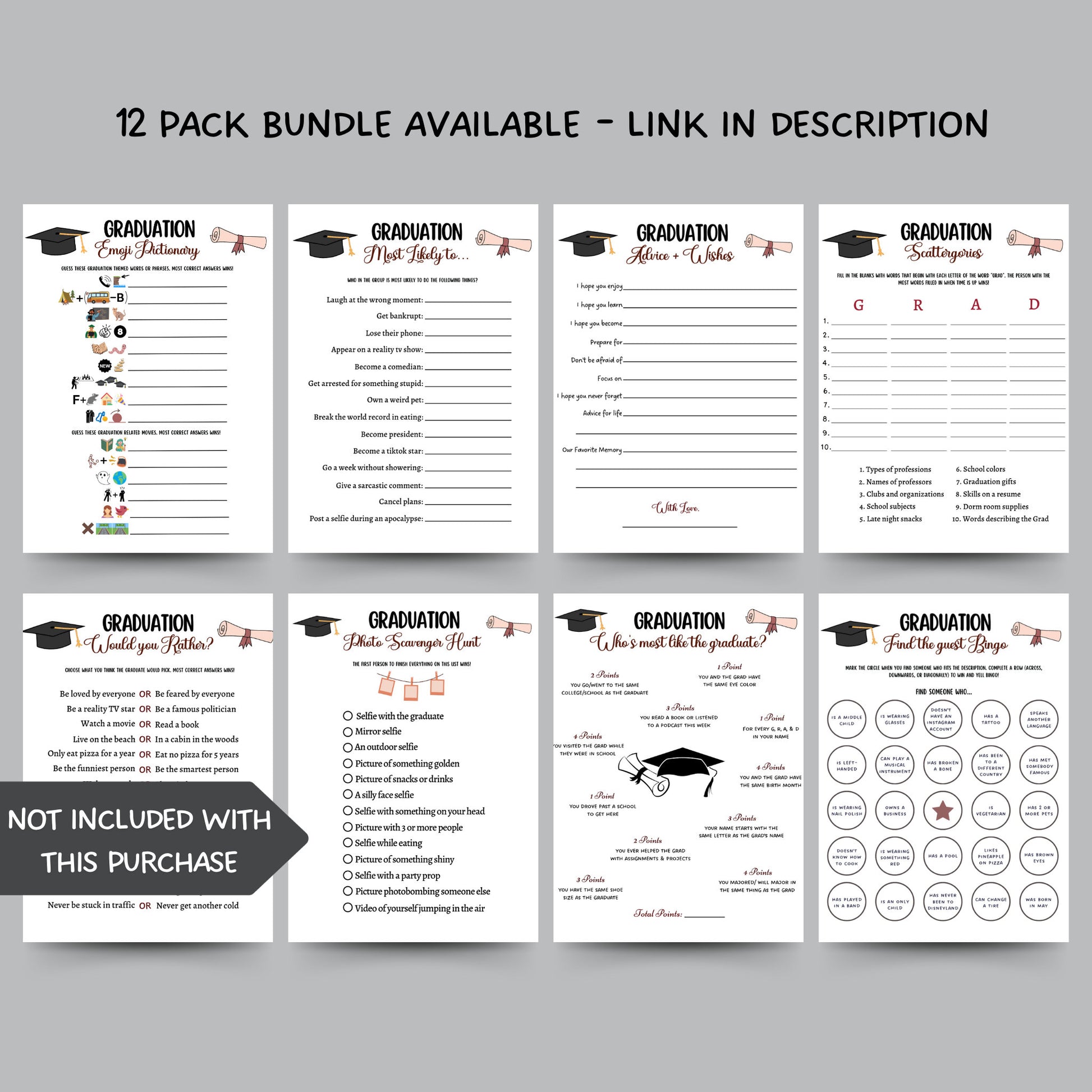 Graduation Emoji Pictionary Game Printable, Graduation Party Activity, College Grad, High School Grad, Fun Graduation Games, Party Ideas