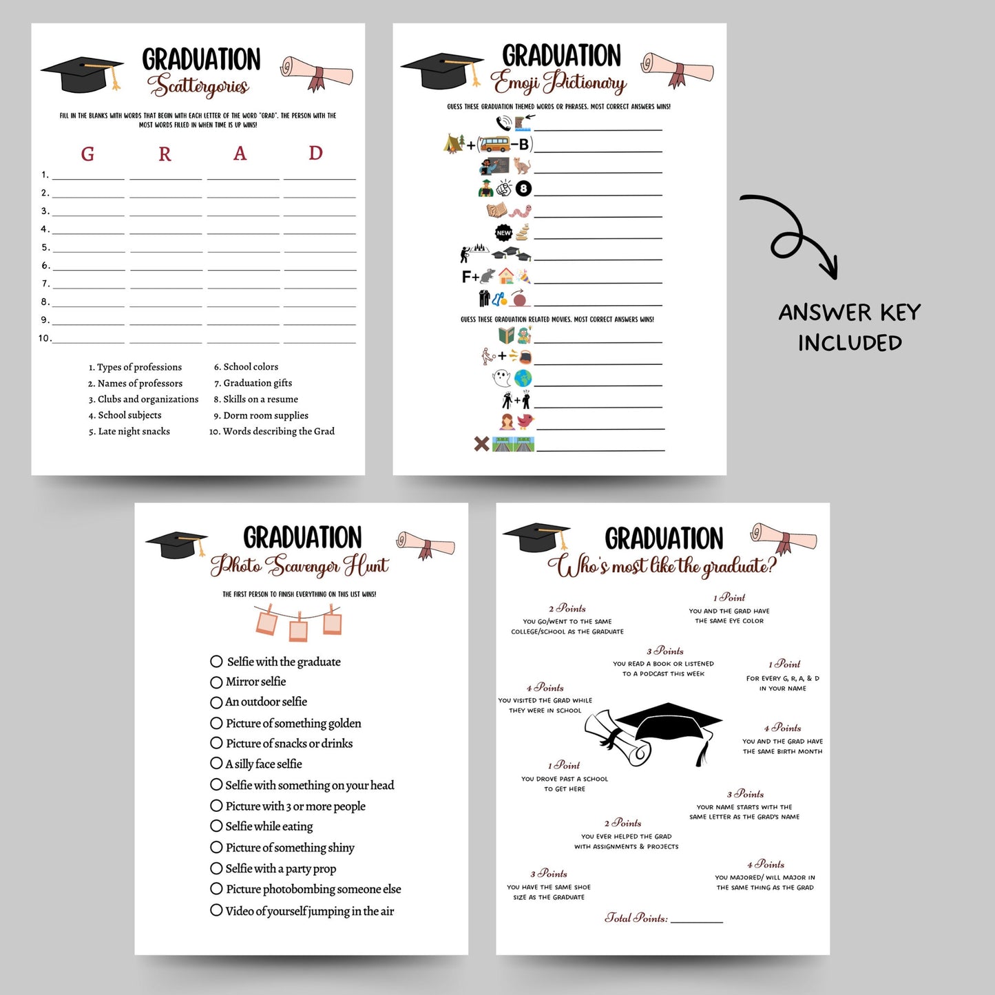 Graduation Party Games Printable, High School Senior Grad Party Games, College Graduation Day Activity, Fun Graduation Ideas Class of 2023